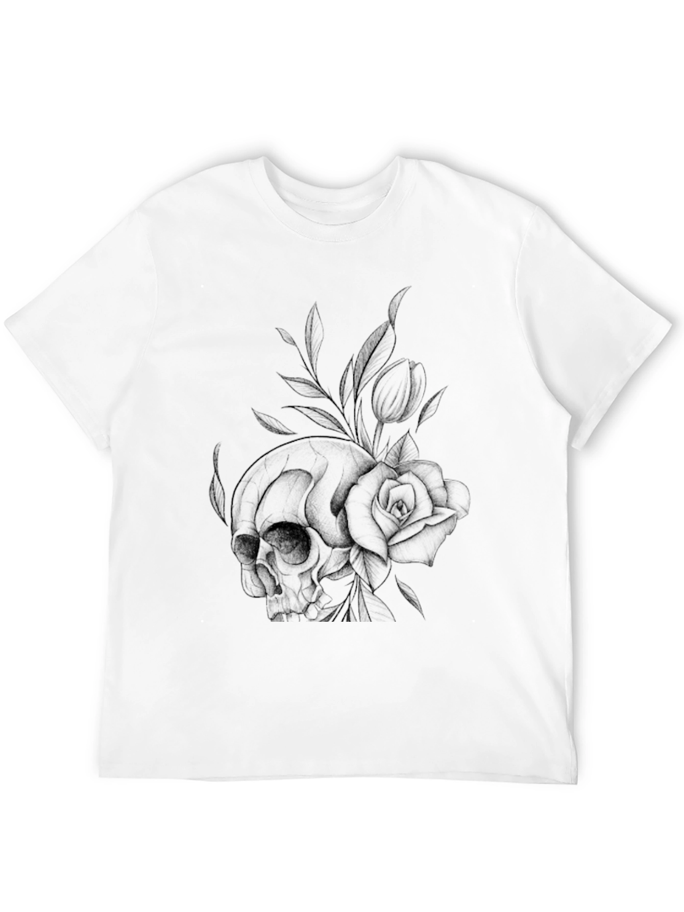 Skull & Rose Graphic Print T-Shirt - Casual Style