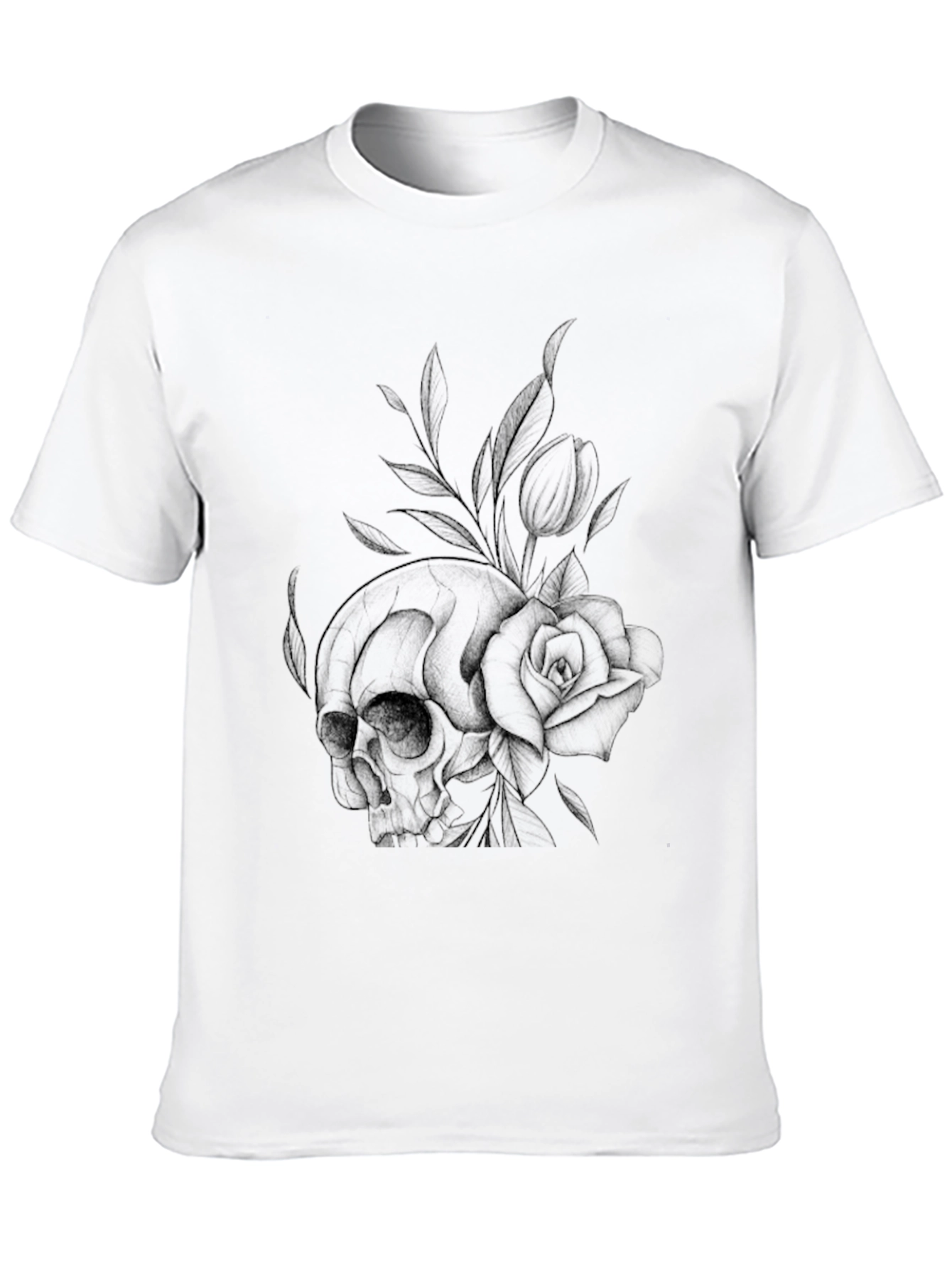 Skull & Rose Graphic Print T-Shirt - Casual Style