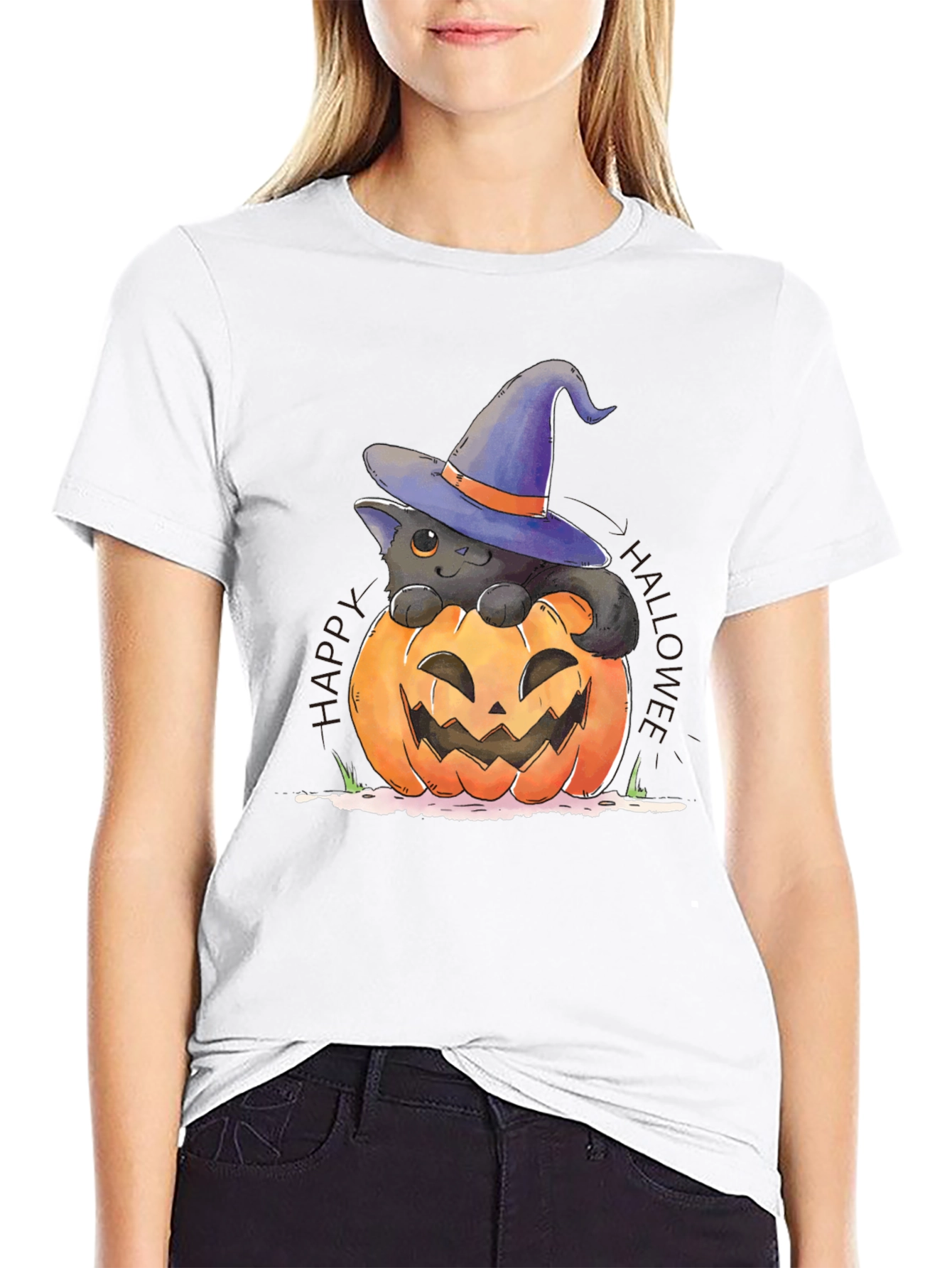 Halloween Cat in Pumpkin T-Shirt