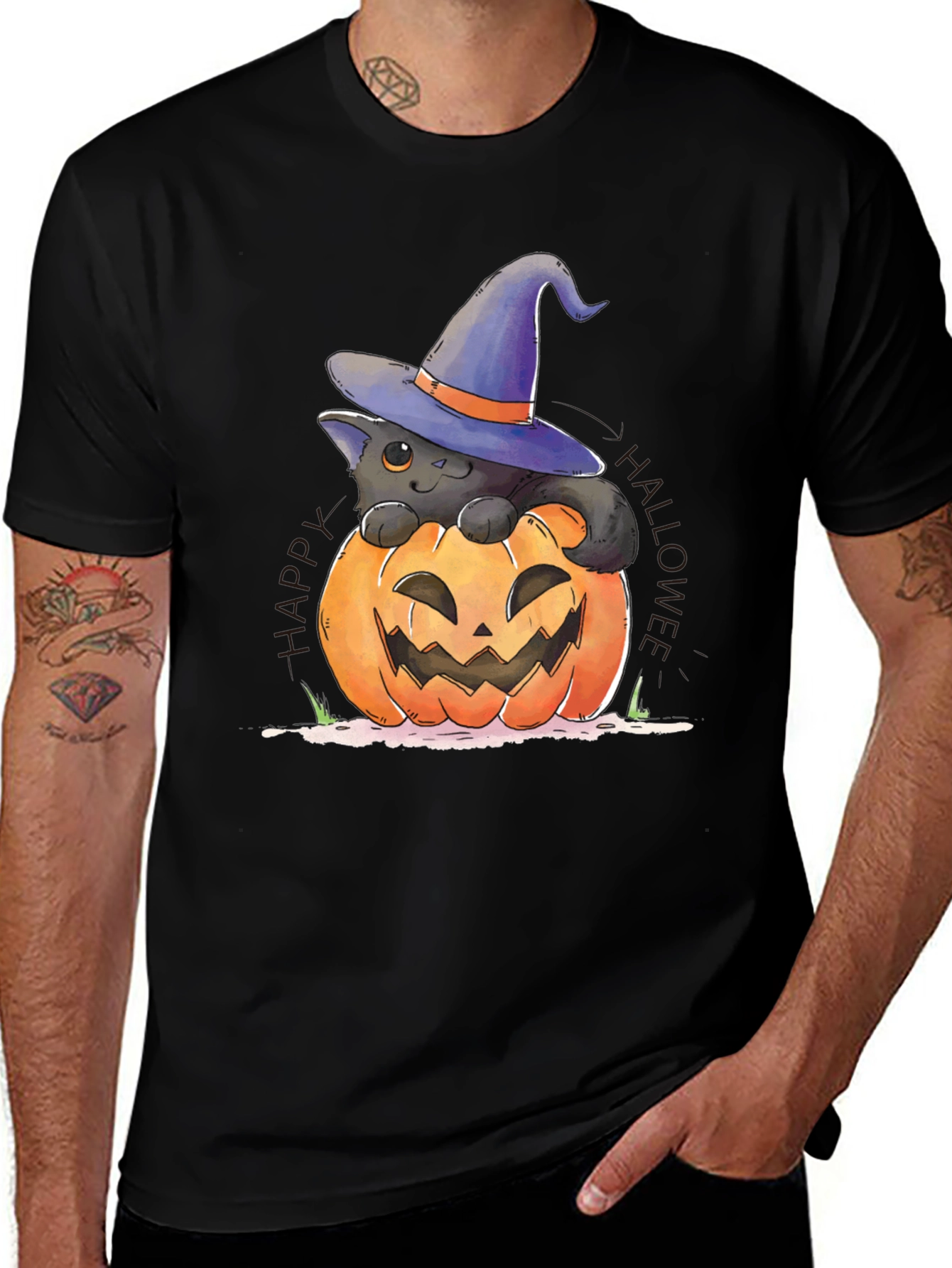 Halloween Cat in Pumpkin T-Shirt