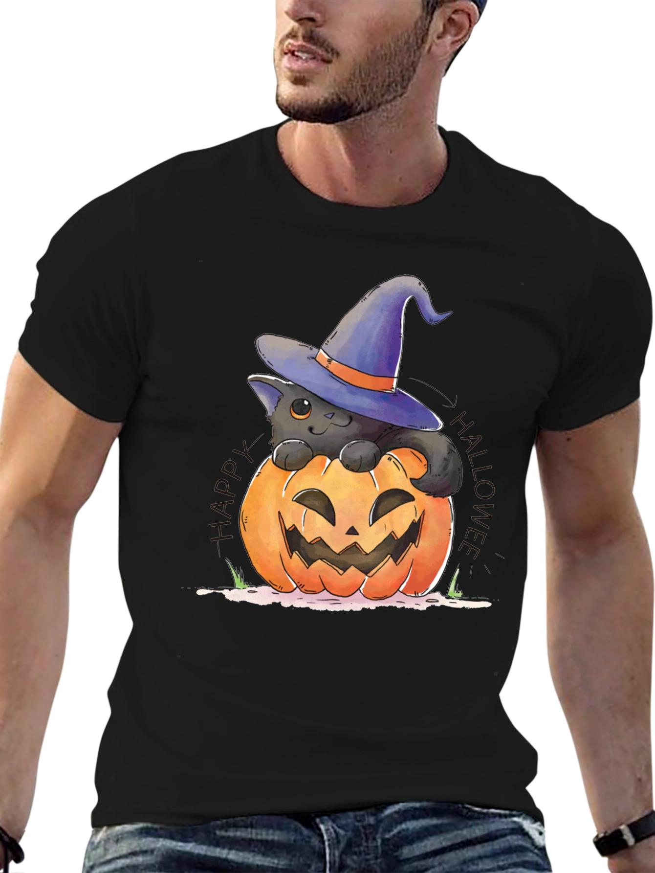 Halloween Cat in Pumpkin T-Shirt