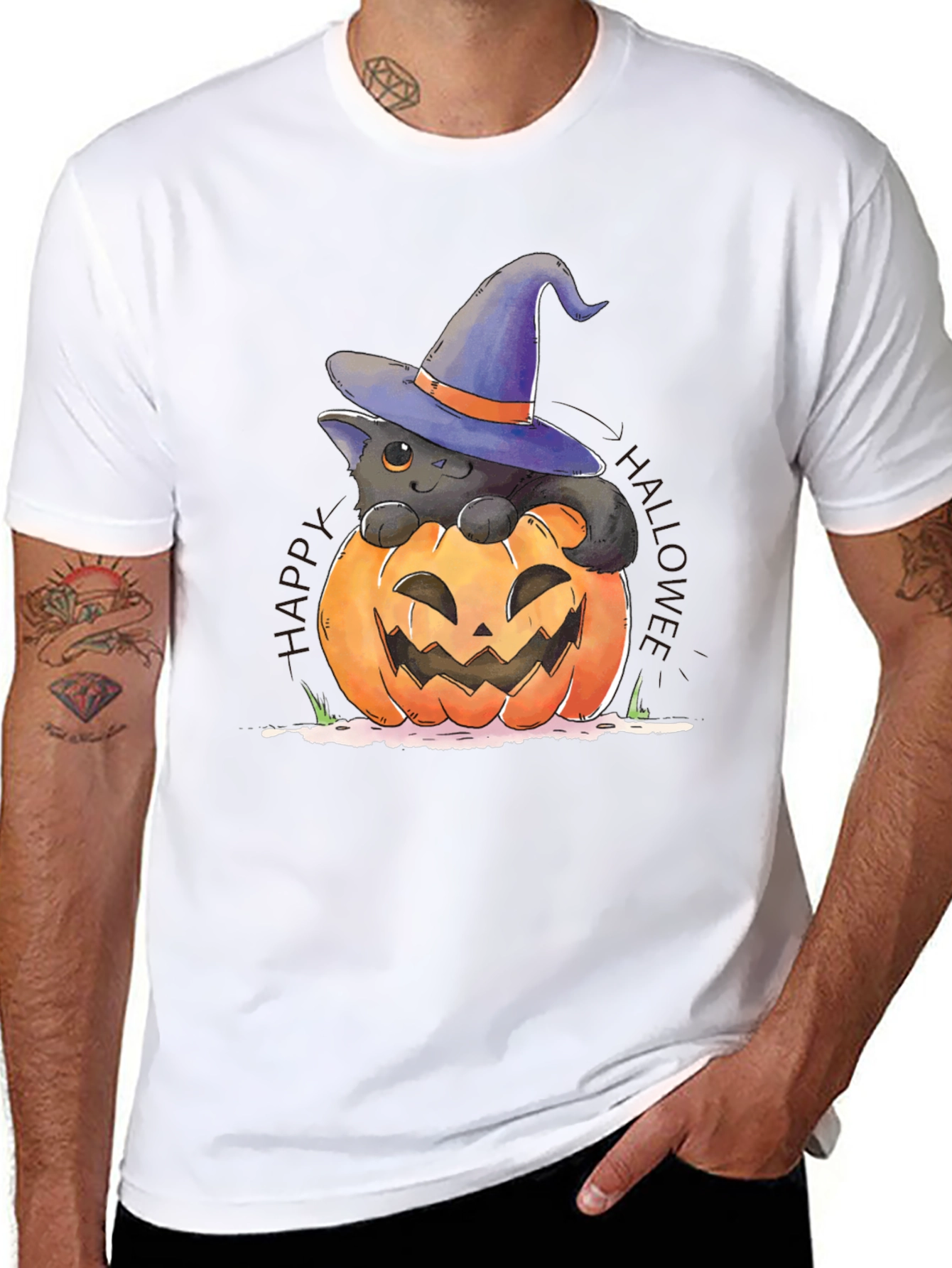 Halloween Cat in Pumpkin T-Shirt