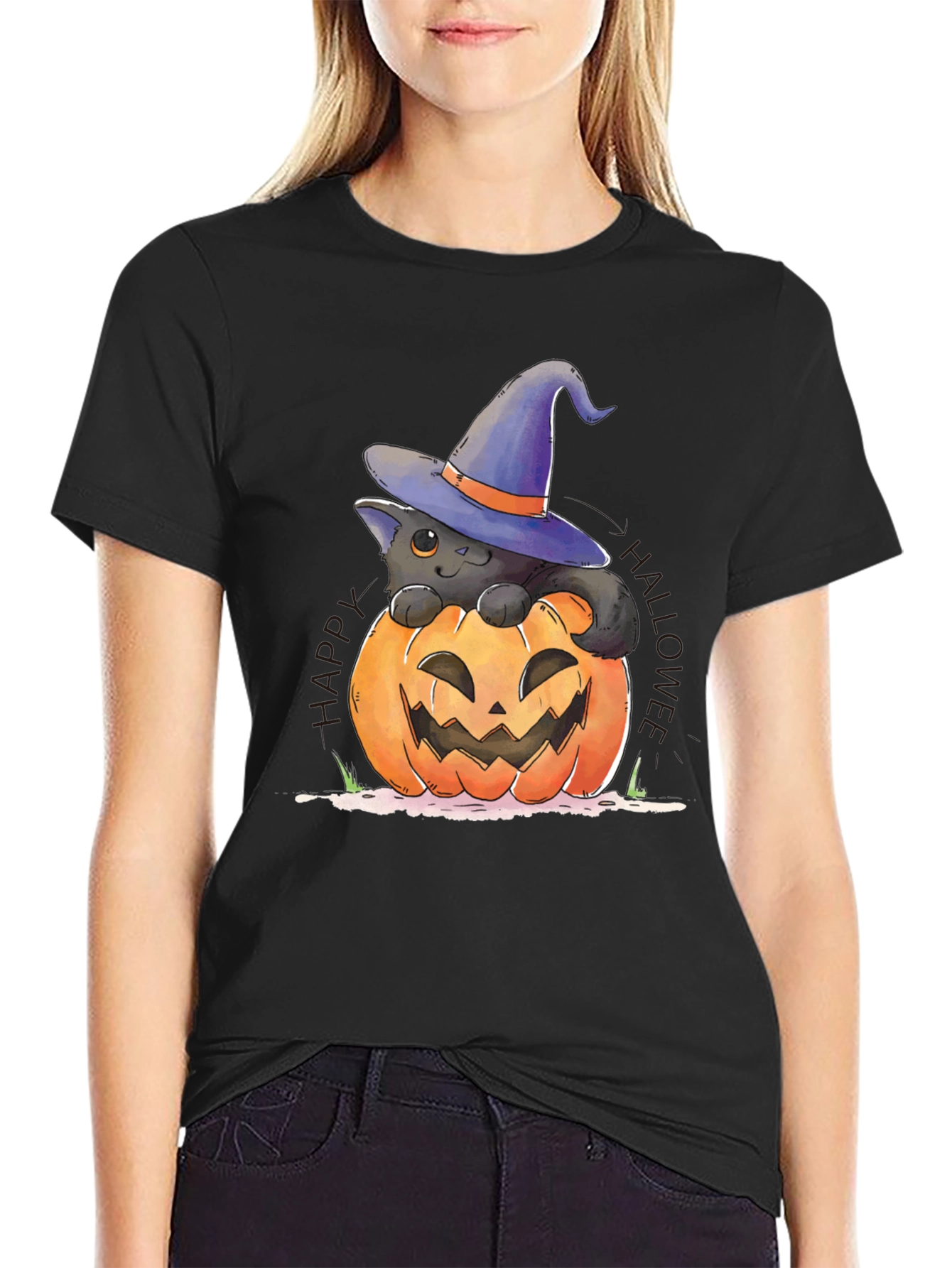 Halloween Cat in Pumpkin T-Shirt
