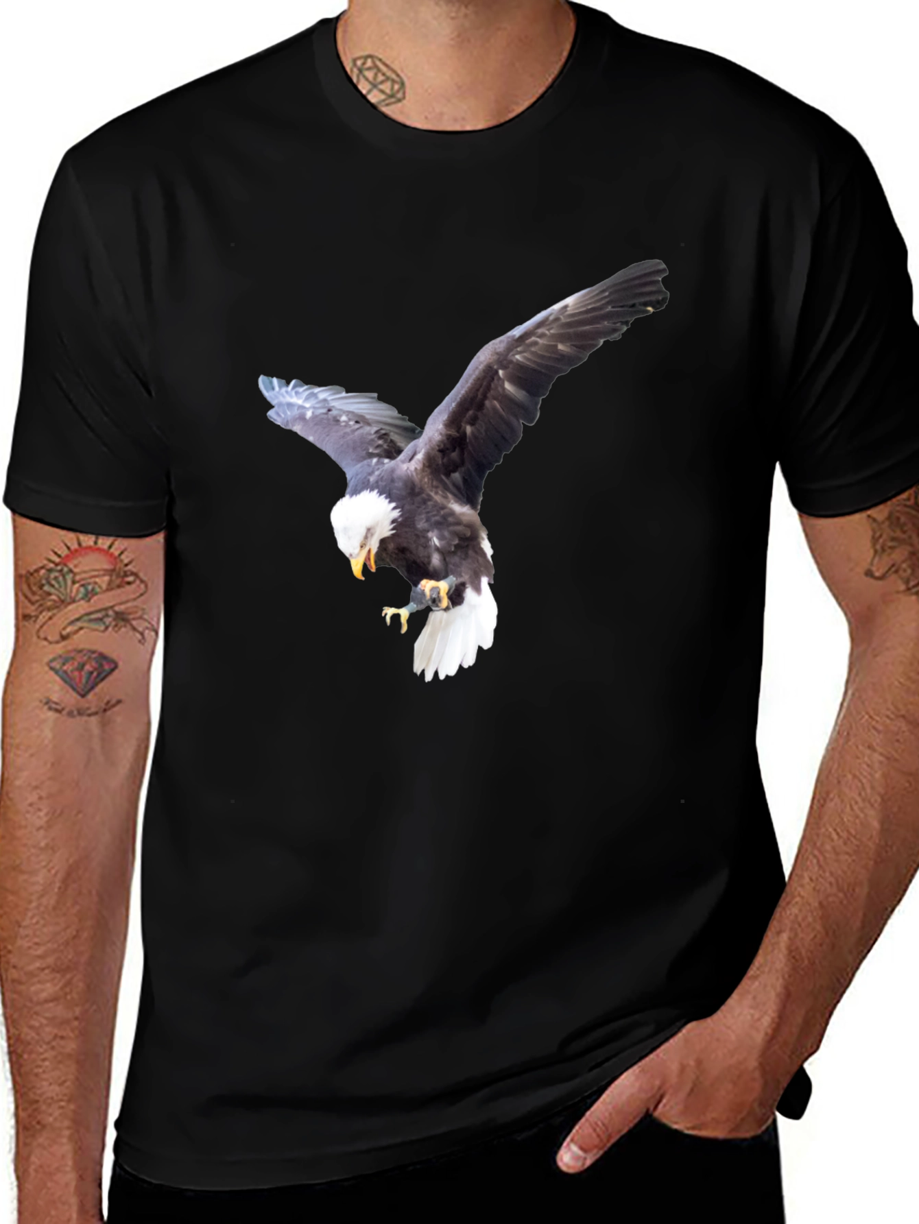 Bald Eagle Graphic Tee - Black Cotton Blend
