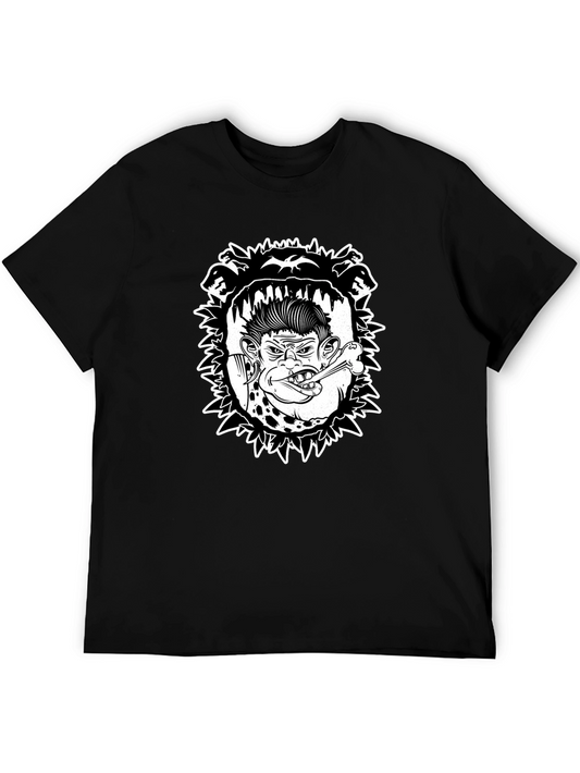 Edgy Punk Rocker Ape Graphic Tee - Black