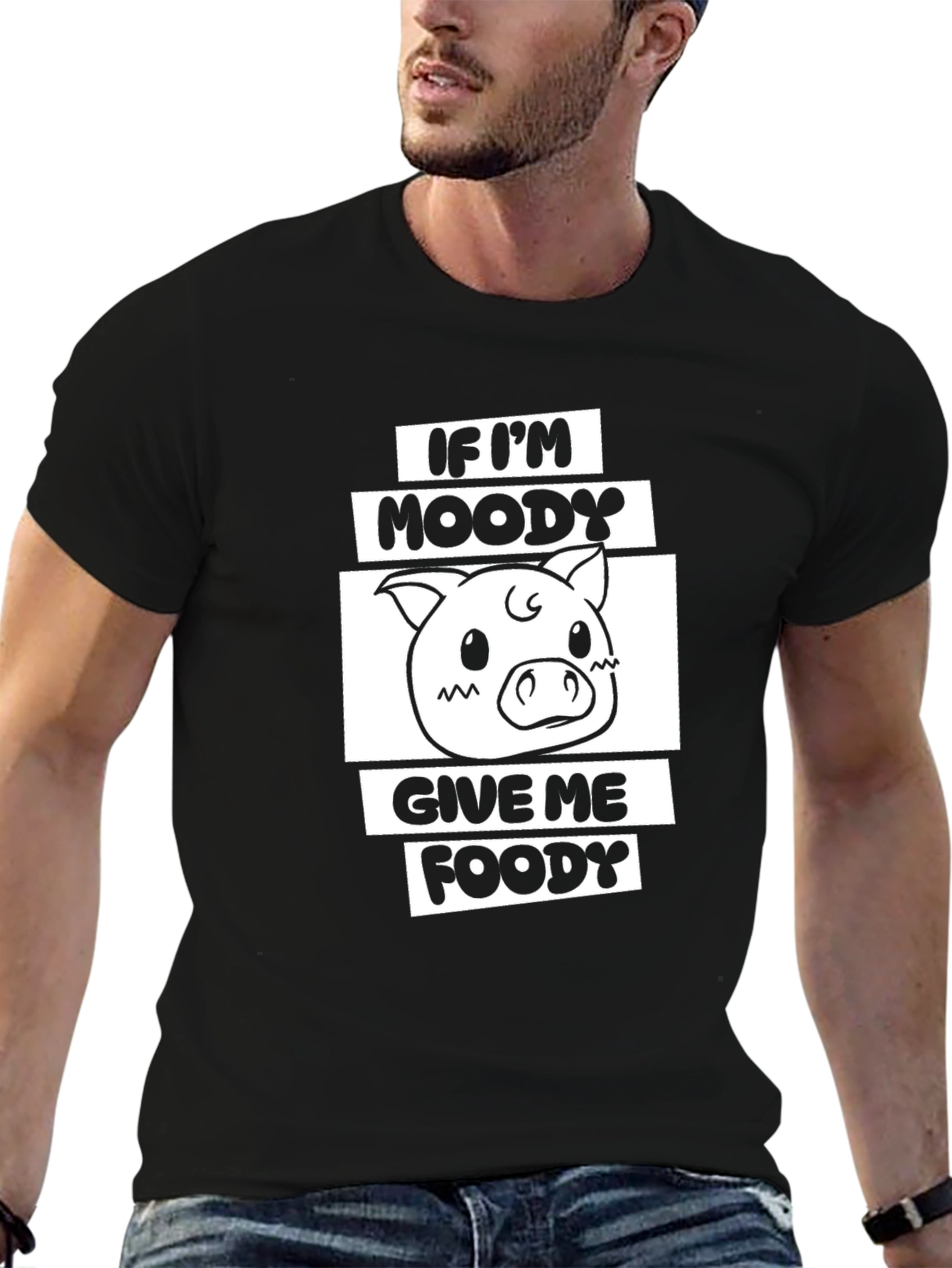 Moody Piggy Foody Black T-Shirt