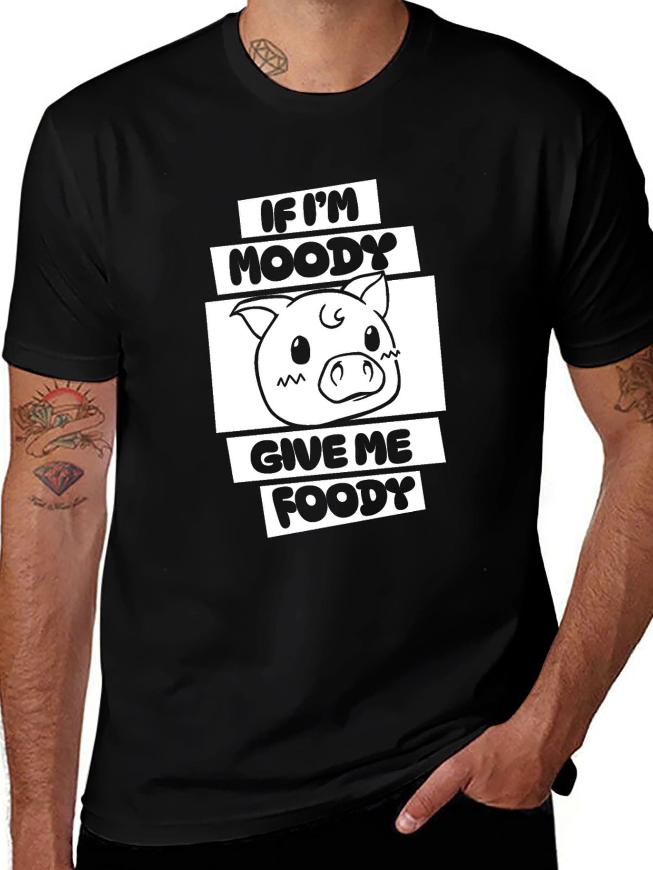 Moody Piggy Foody Black T-Shirt