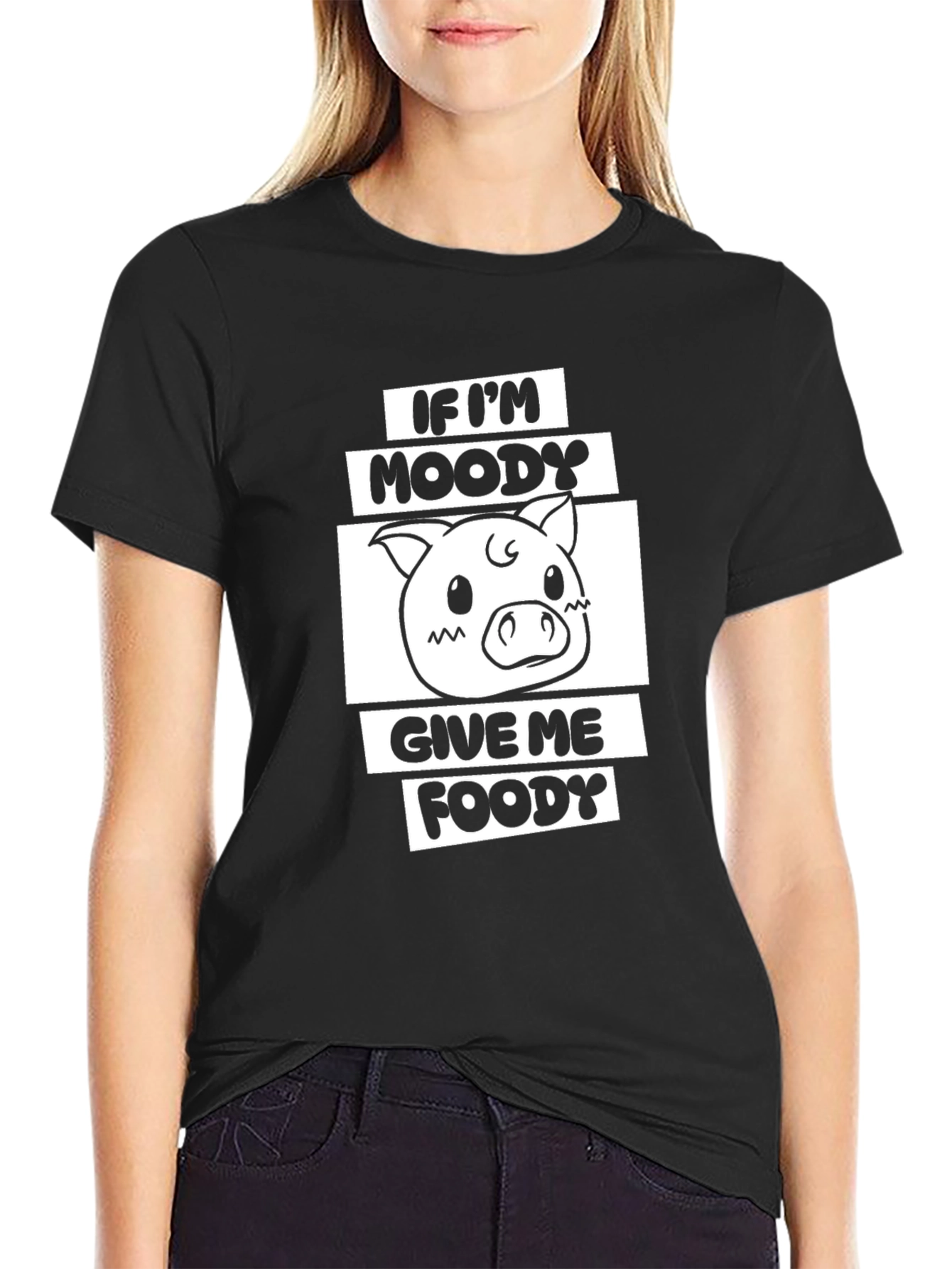 Moody Piggy Foody Black T-Shirt