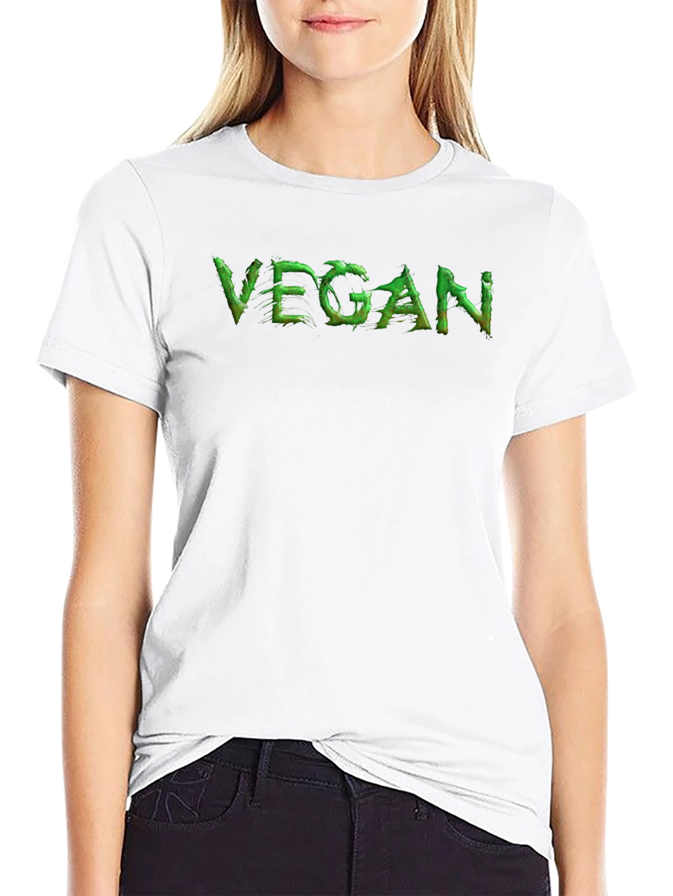 Vegan Statement Tee - Green Lettering Black Cotton