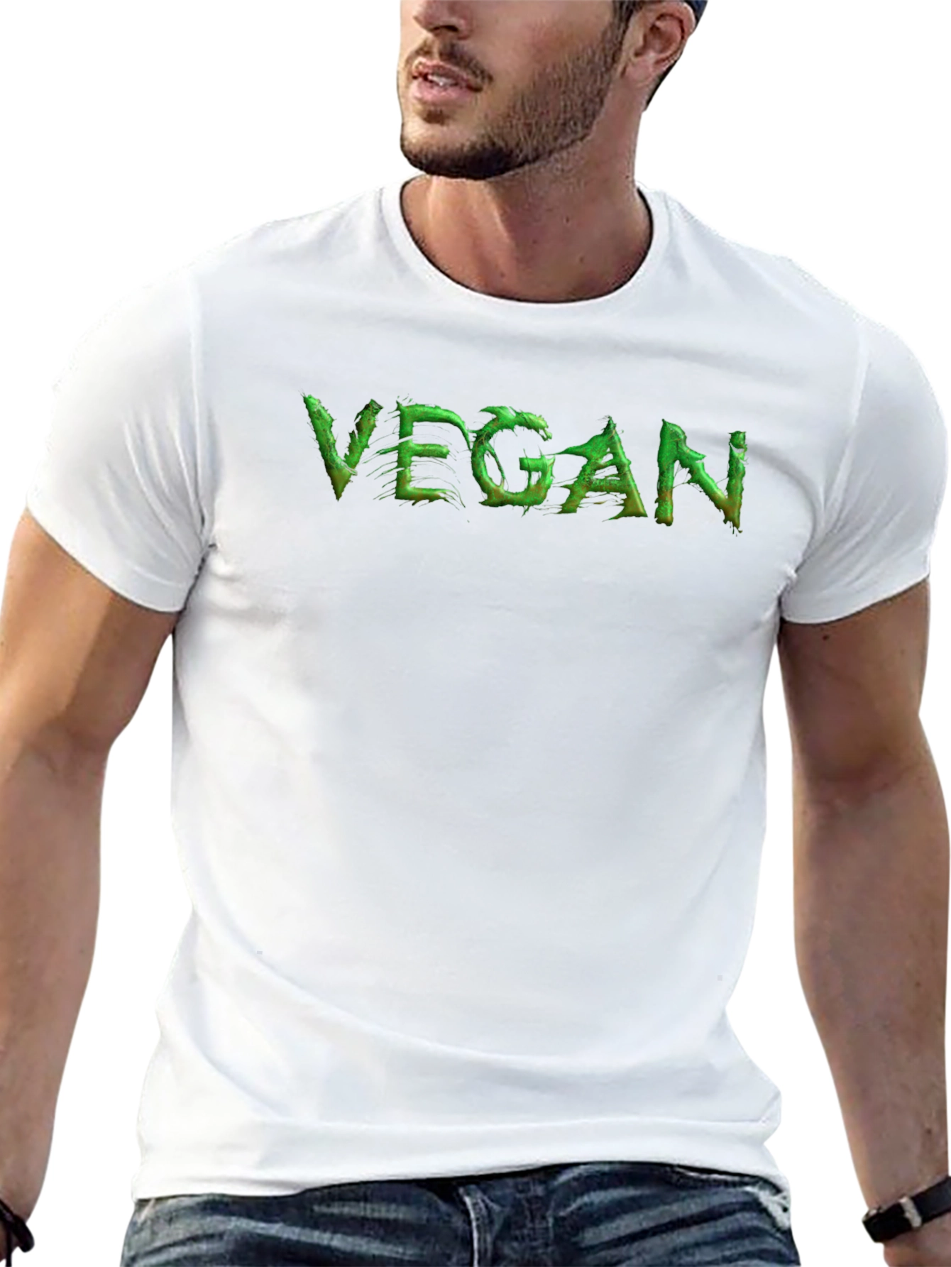 Vegan Statement Tee - Green Lettering Black Cotton