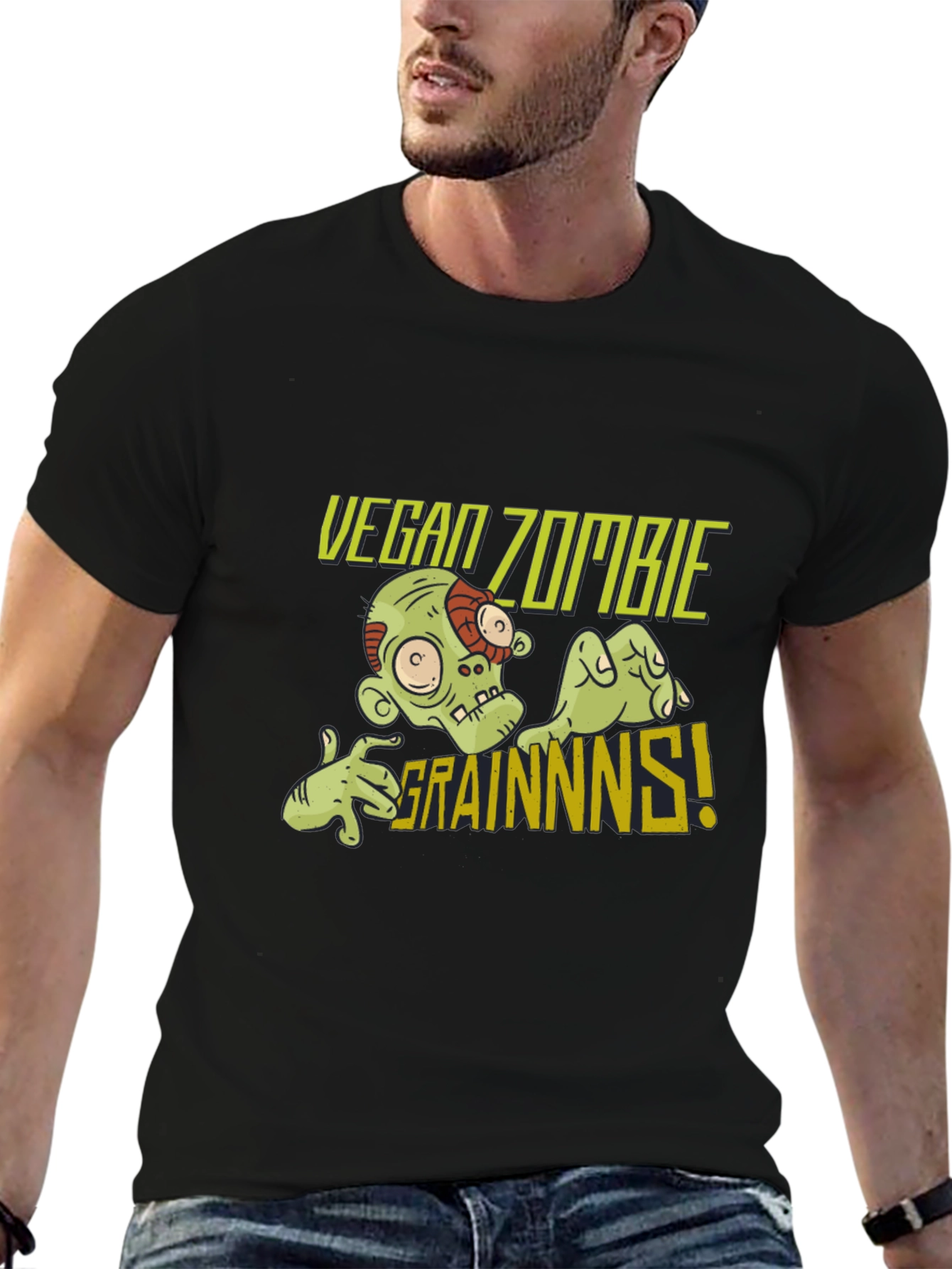 Vegan Zombie Grainns T-Shirt -  Mens Black Tee