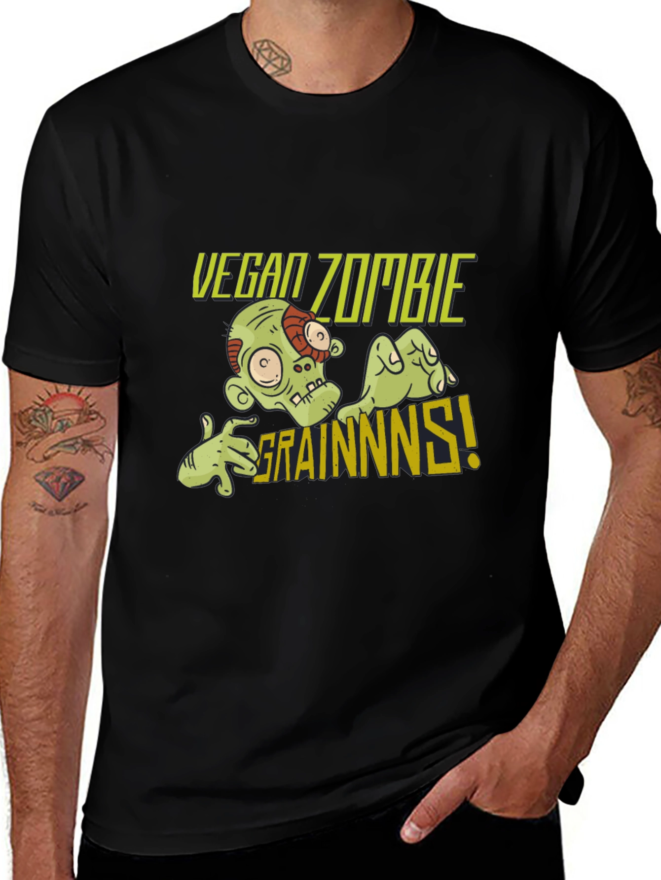 Vegan Zombie Grainns T-Shirt -  Mens Black Tee