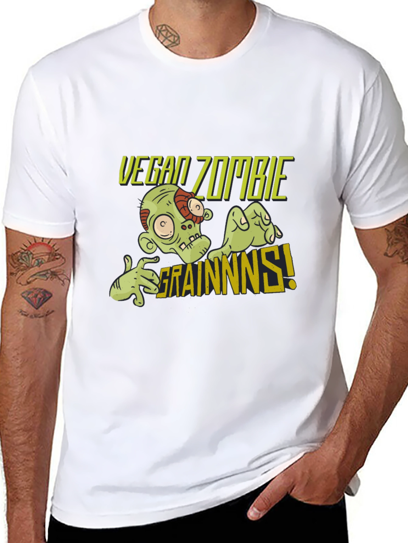 Vegan Zombie Grainns T-Shirt -  Mens Black Tee