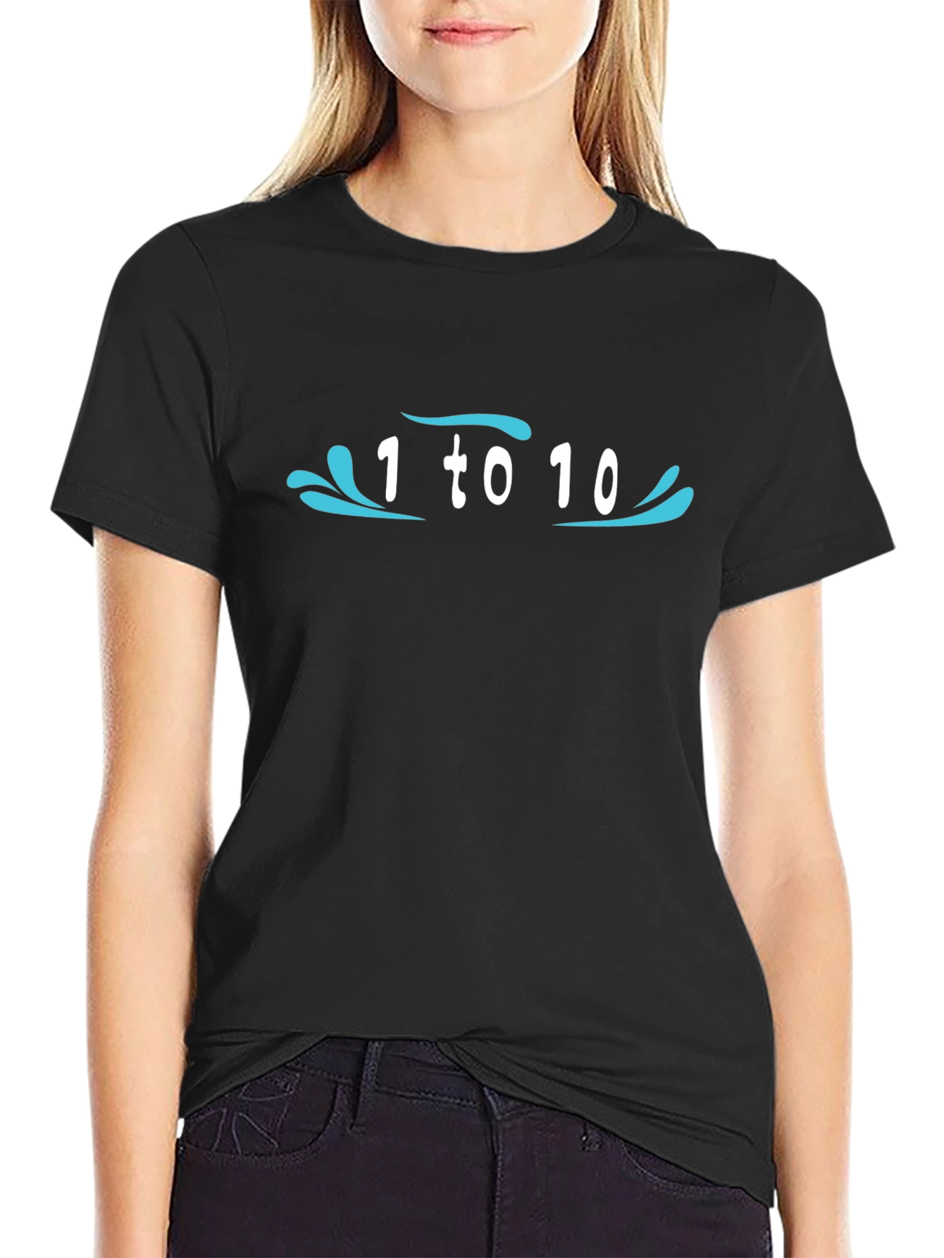 Funny 1 to 10 Wave Design Black T-Shirt