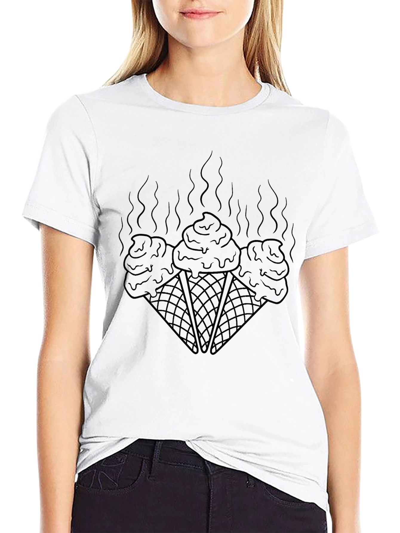 Melting Ice Cream Cone Graphic Tee - Black