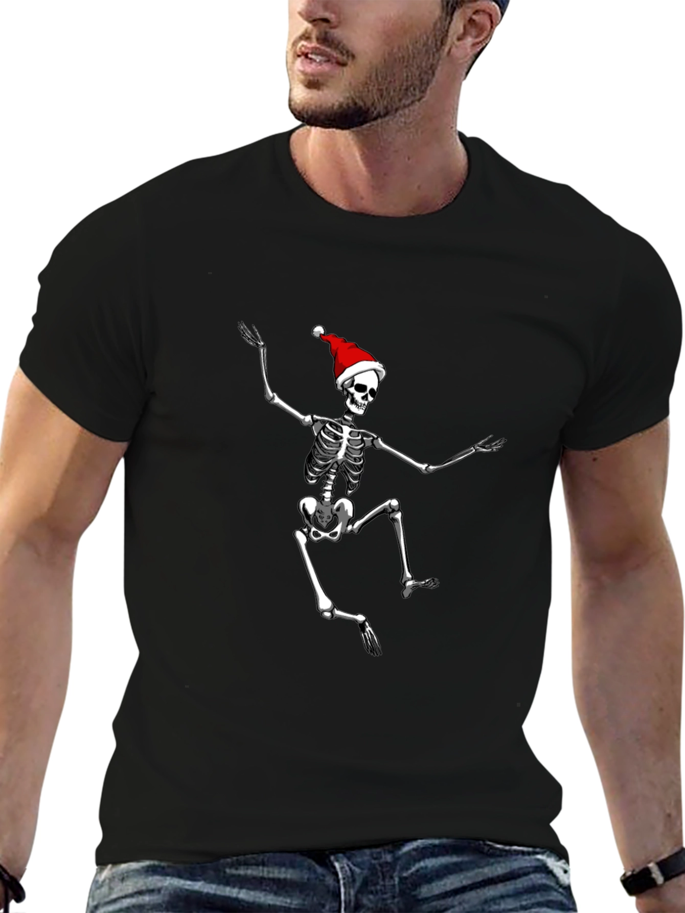 Skeleton Santa Black T-Shirt: Holiday Spooky Style