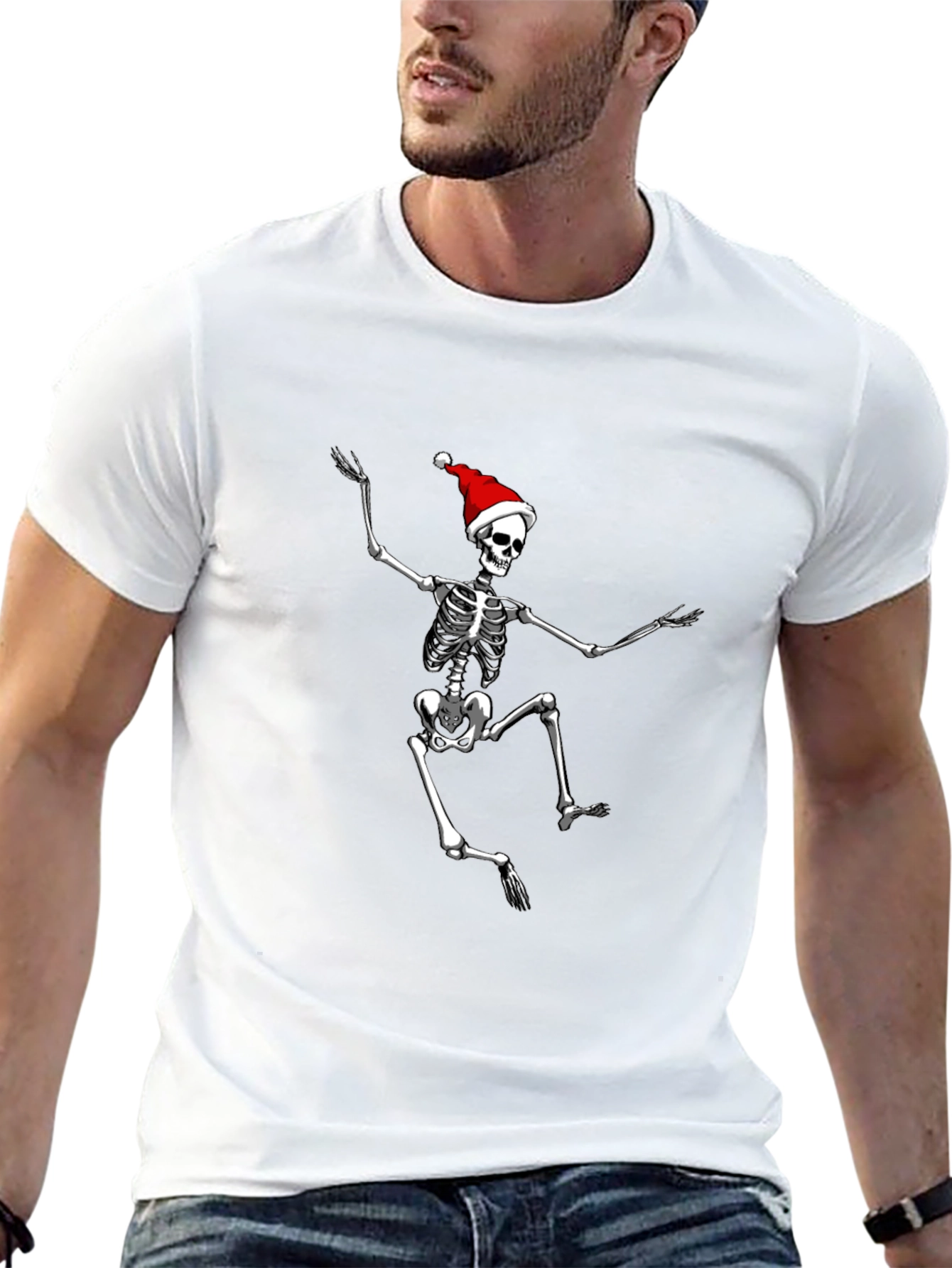 Skeleton Santa Black T-Shirt: Holiday Spooky Style