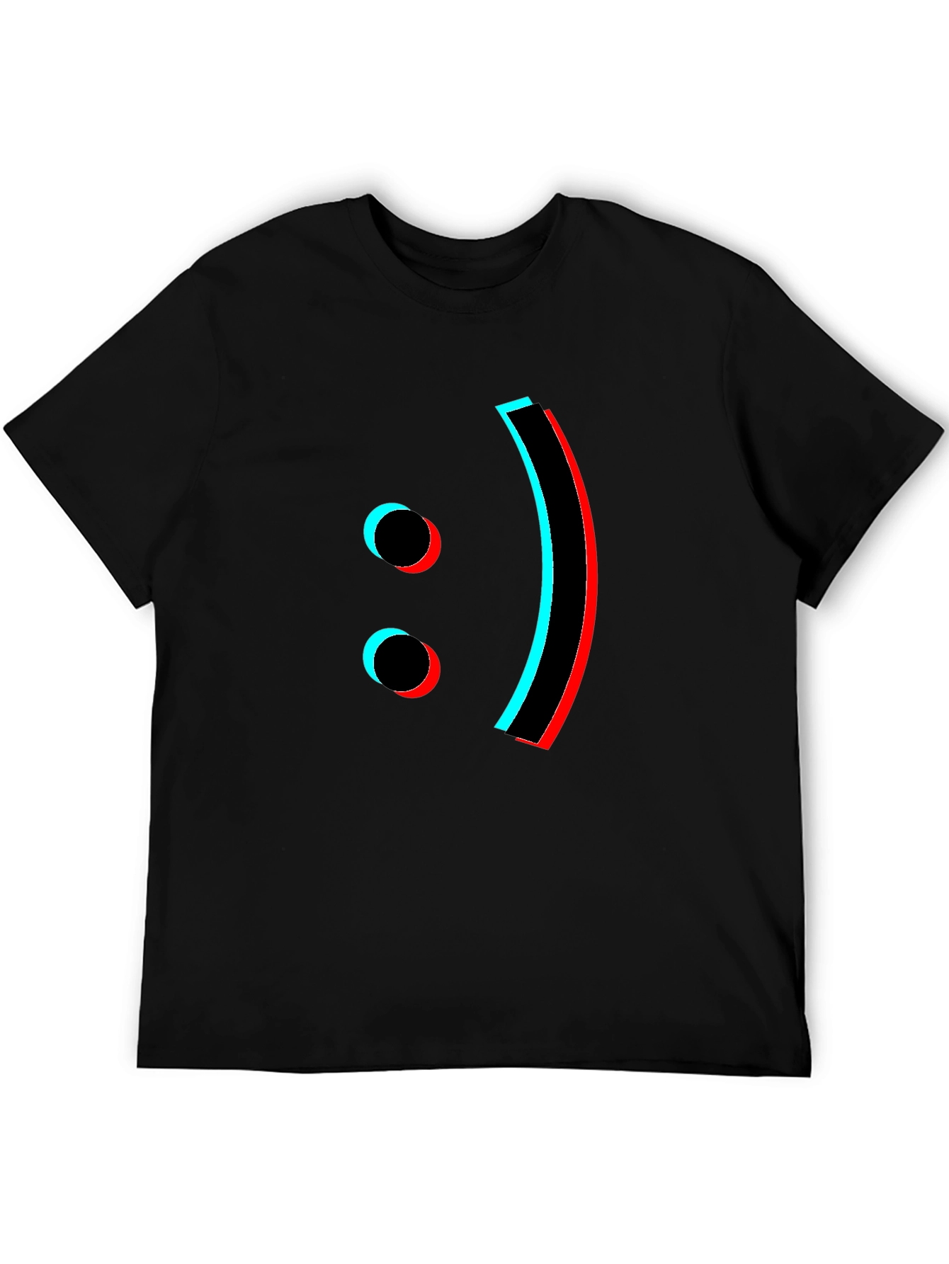 Trendy Glitch Smiley Face Black T-Shirt