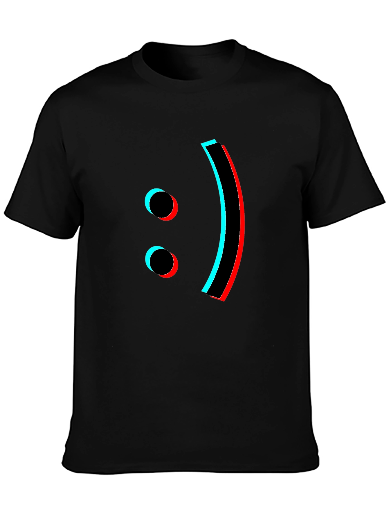 Trendy Glitch Smiley Face Black T-Shirt