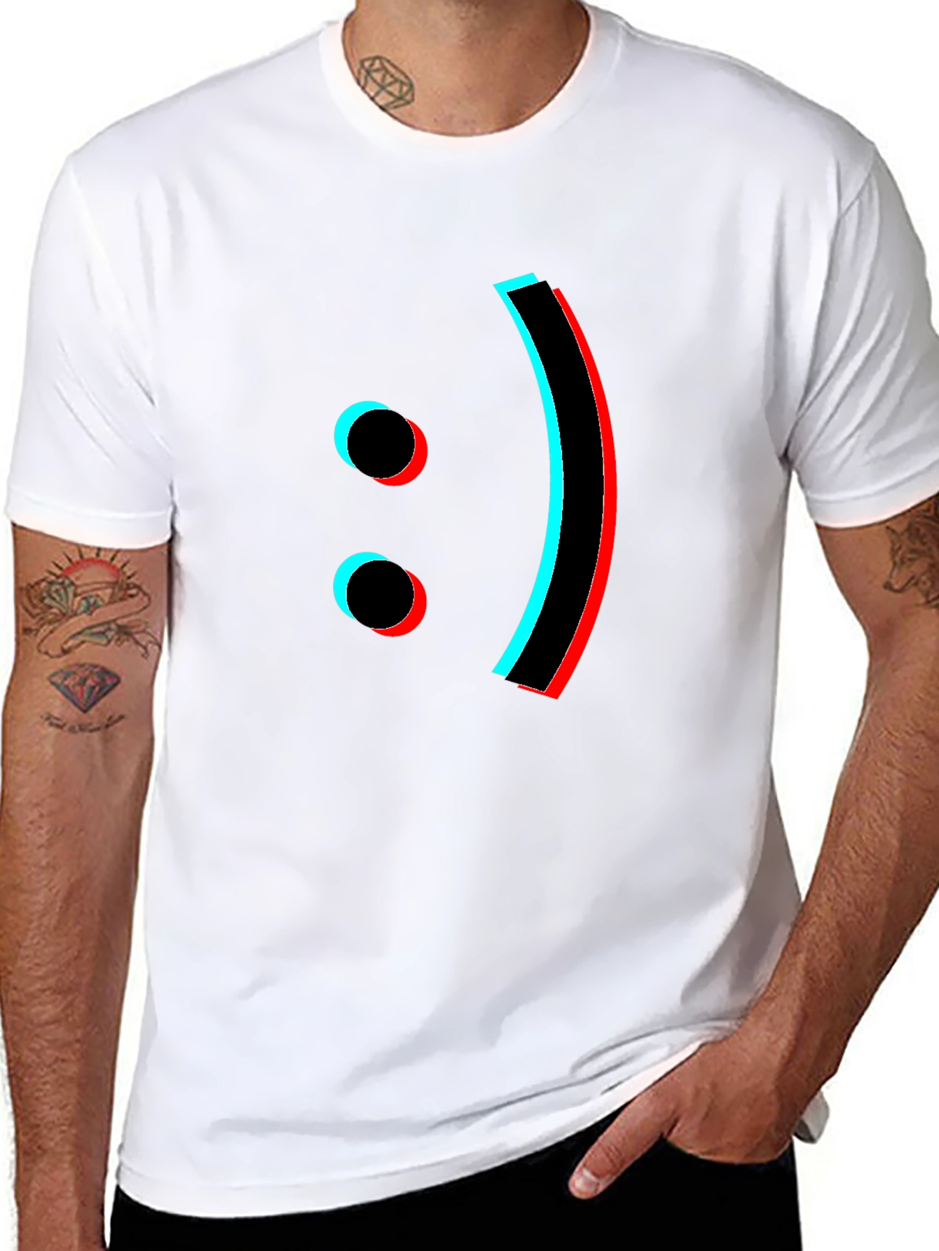 Trendy Glitch Smiley Face Black T-Shirt