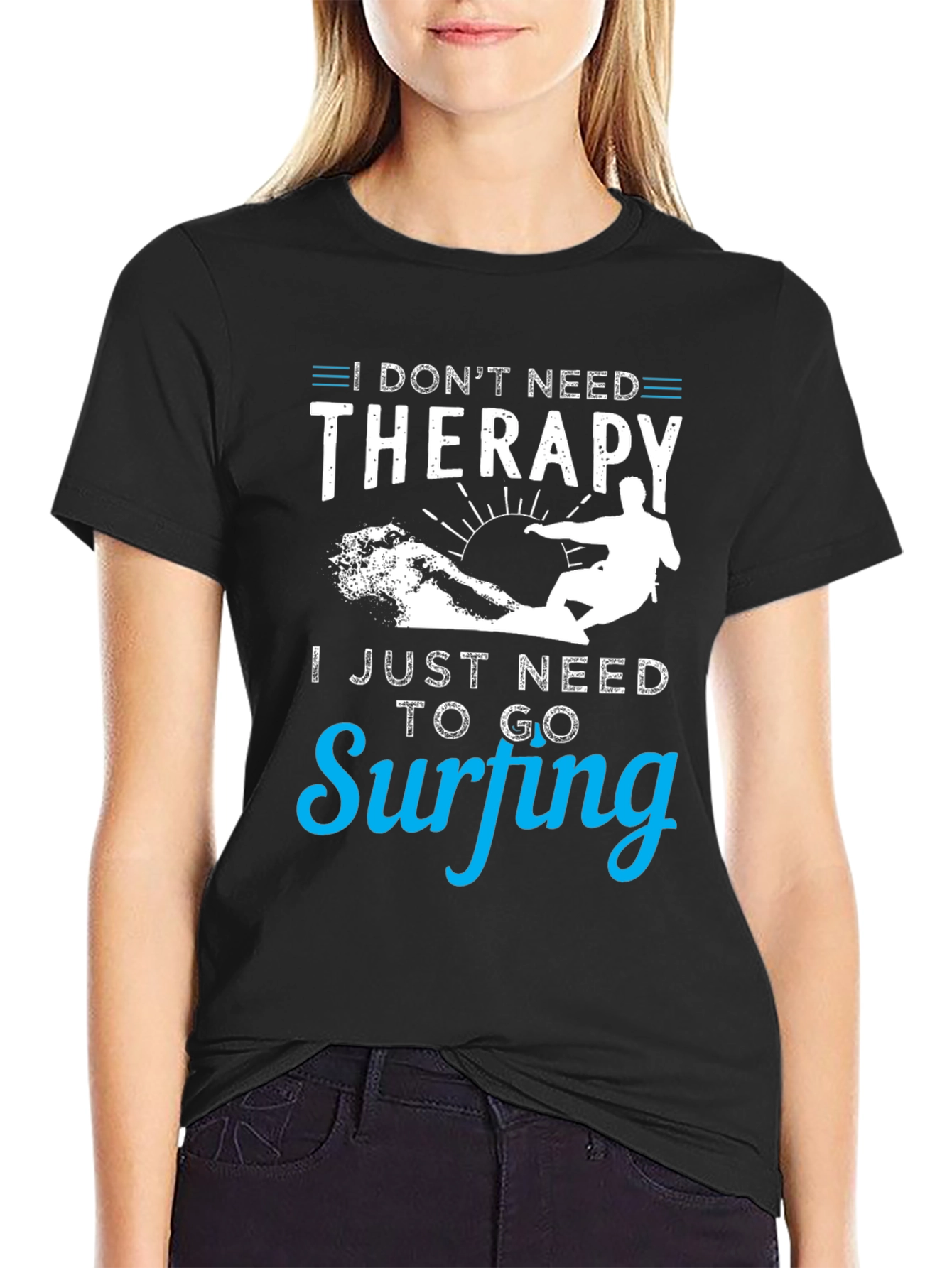 Surfing Therapy T-Shirt - Black Cotton Tee