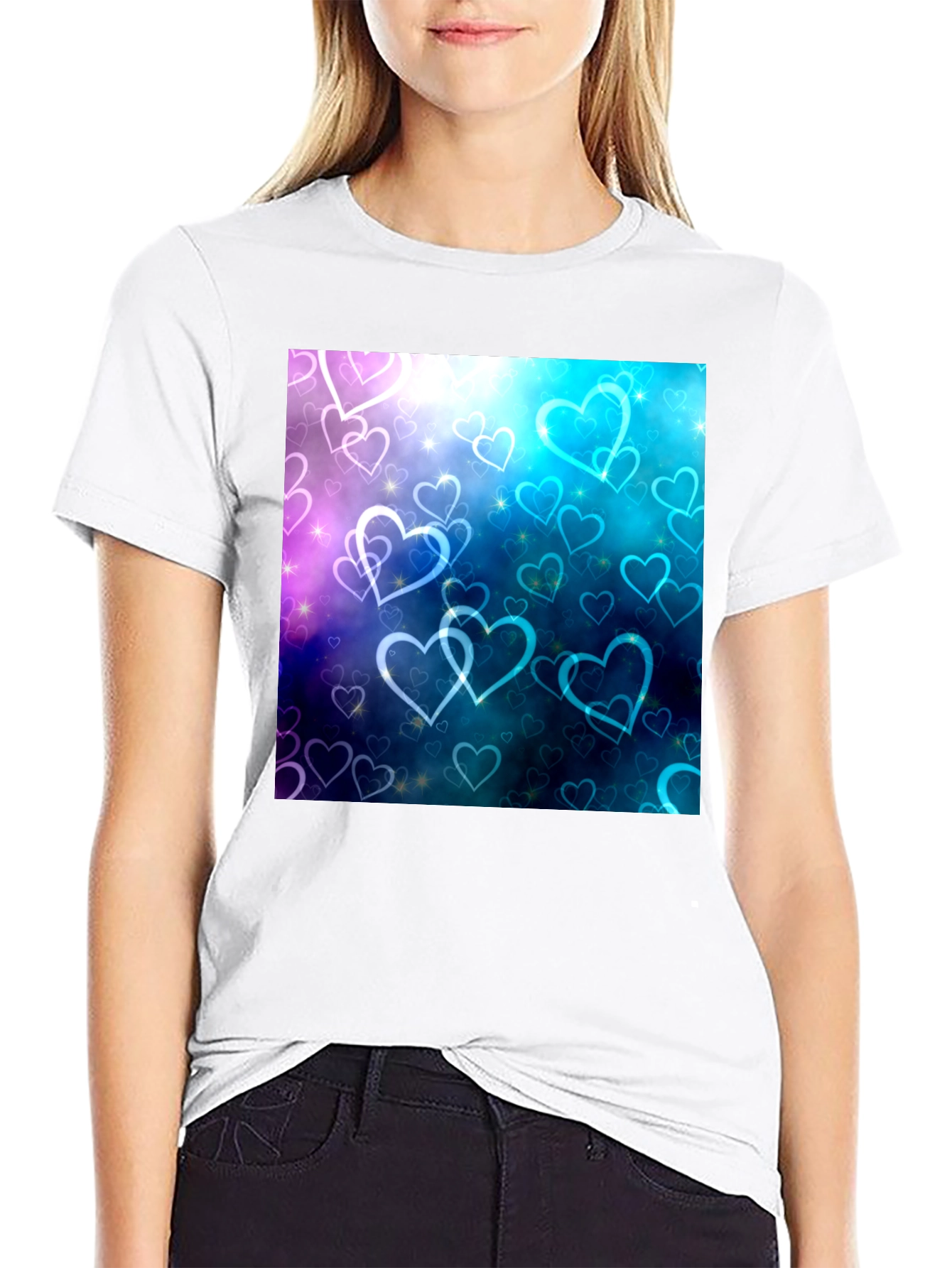 Hearts Design Black T-Shirt