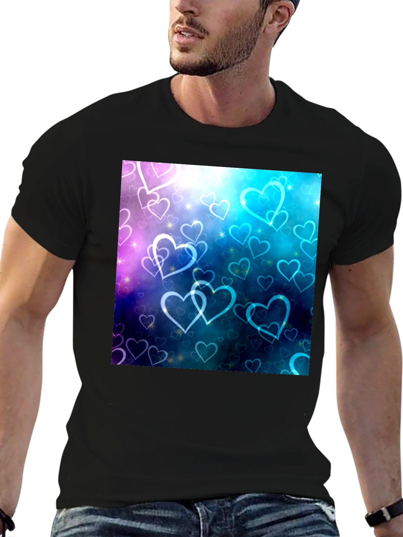Hearts Design Black T-Shirt