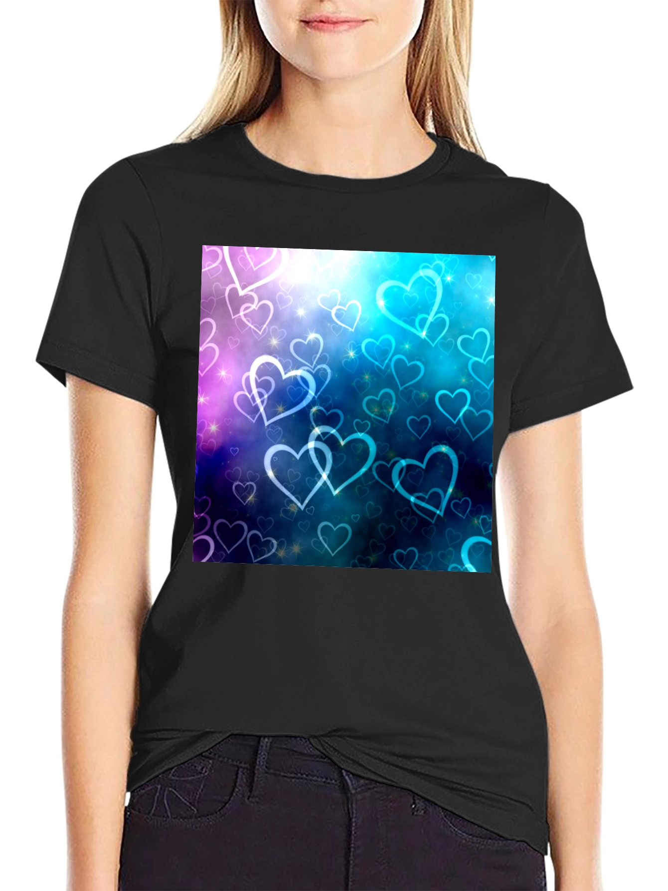 Hearts Design Black T-Shirt