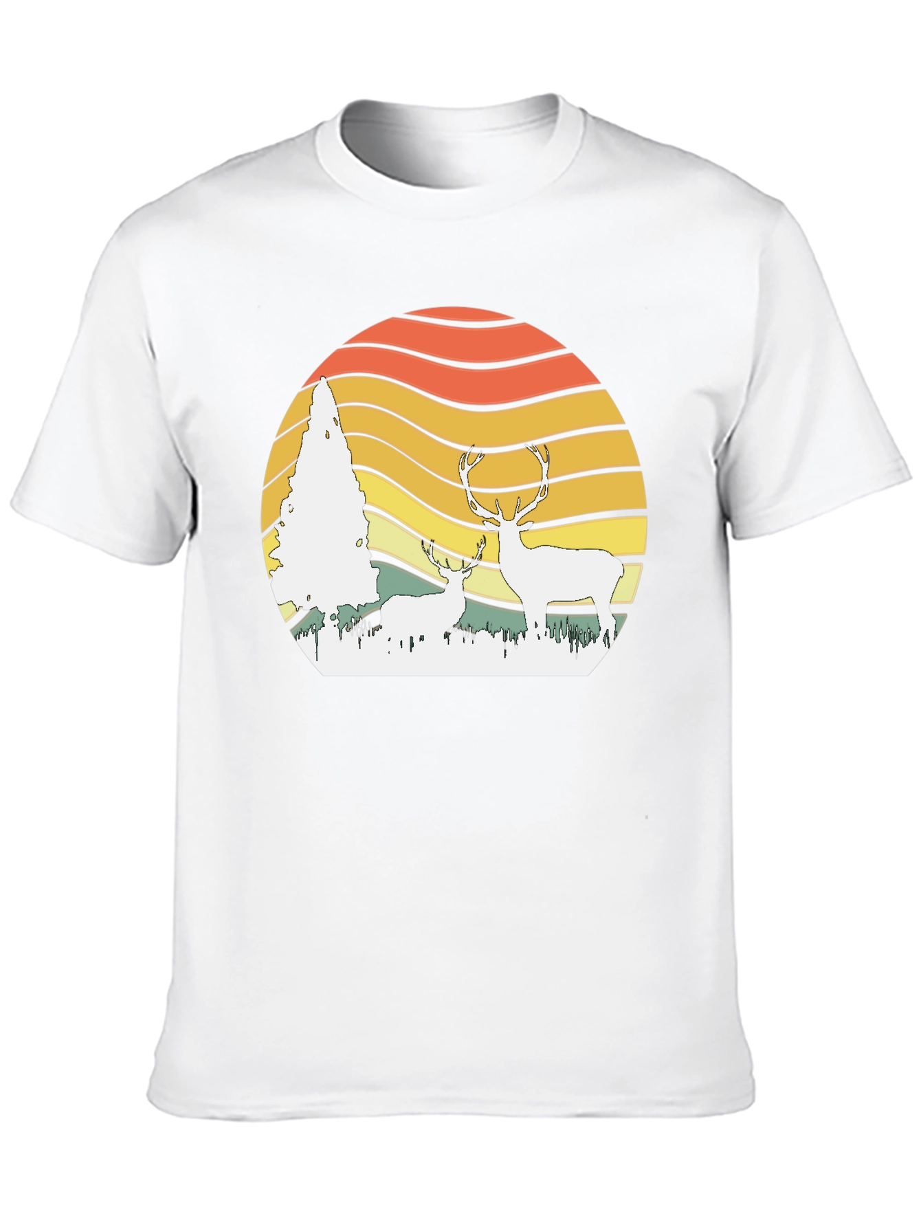 Retro Deer Sunset Graphic Tee - Nature Lovers T-Shirt