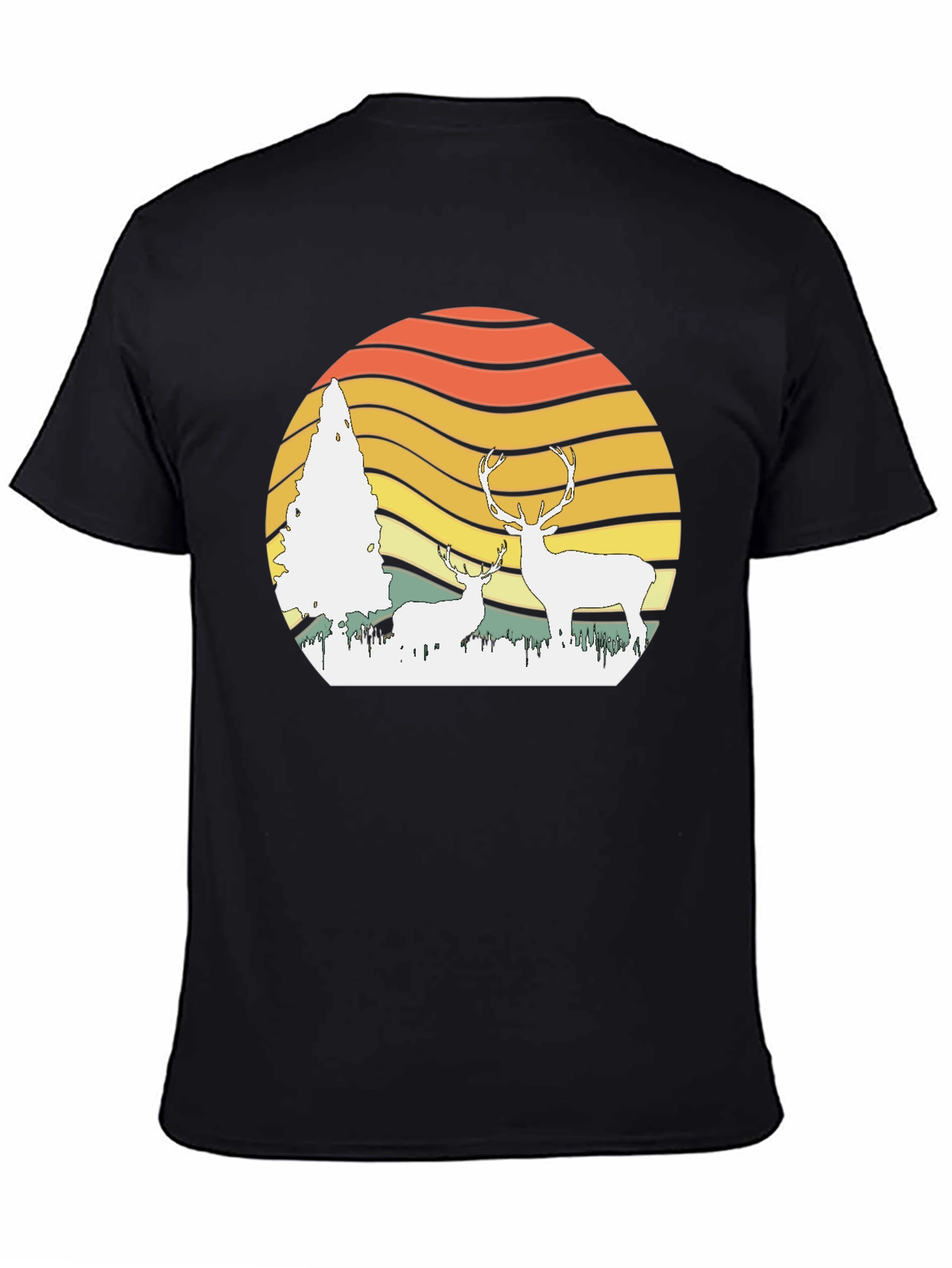 Retro Deer Sunset Graphic Tee - Nature Lovers T-Shirt