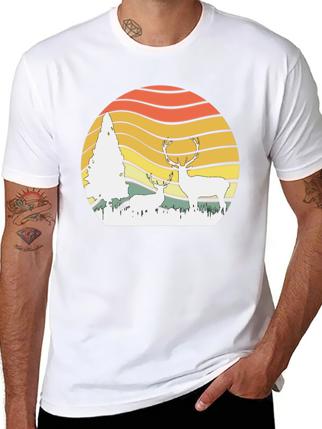 Retro Deer Sunset Graphic Tee - Nature Lovers T-Shirt