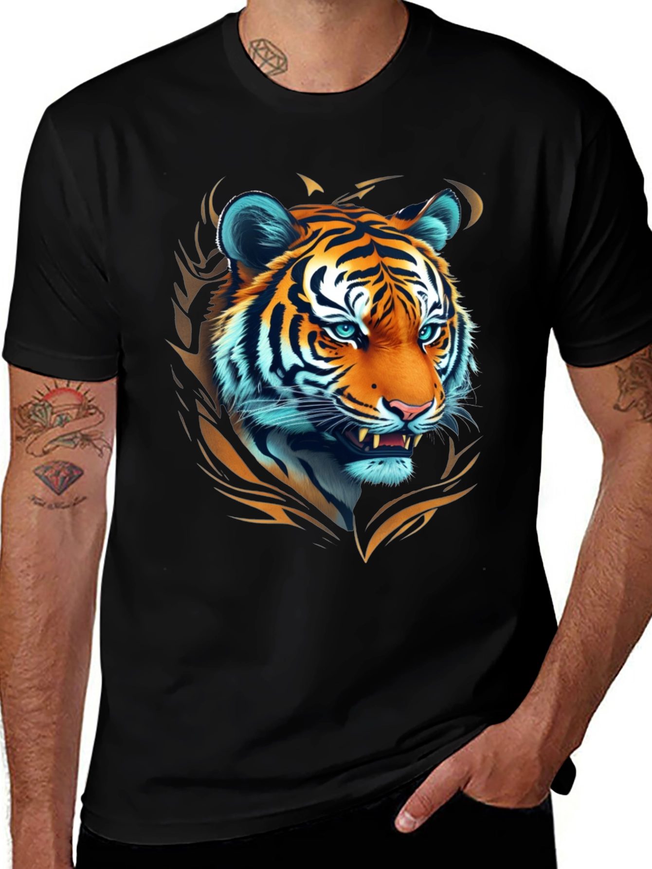 Bold Tiger Graphic Tee - Premium Black Cotton