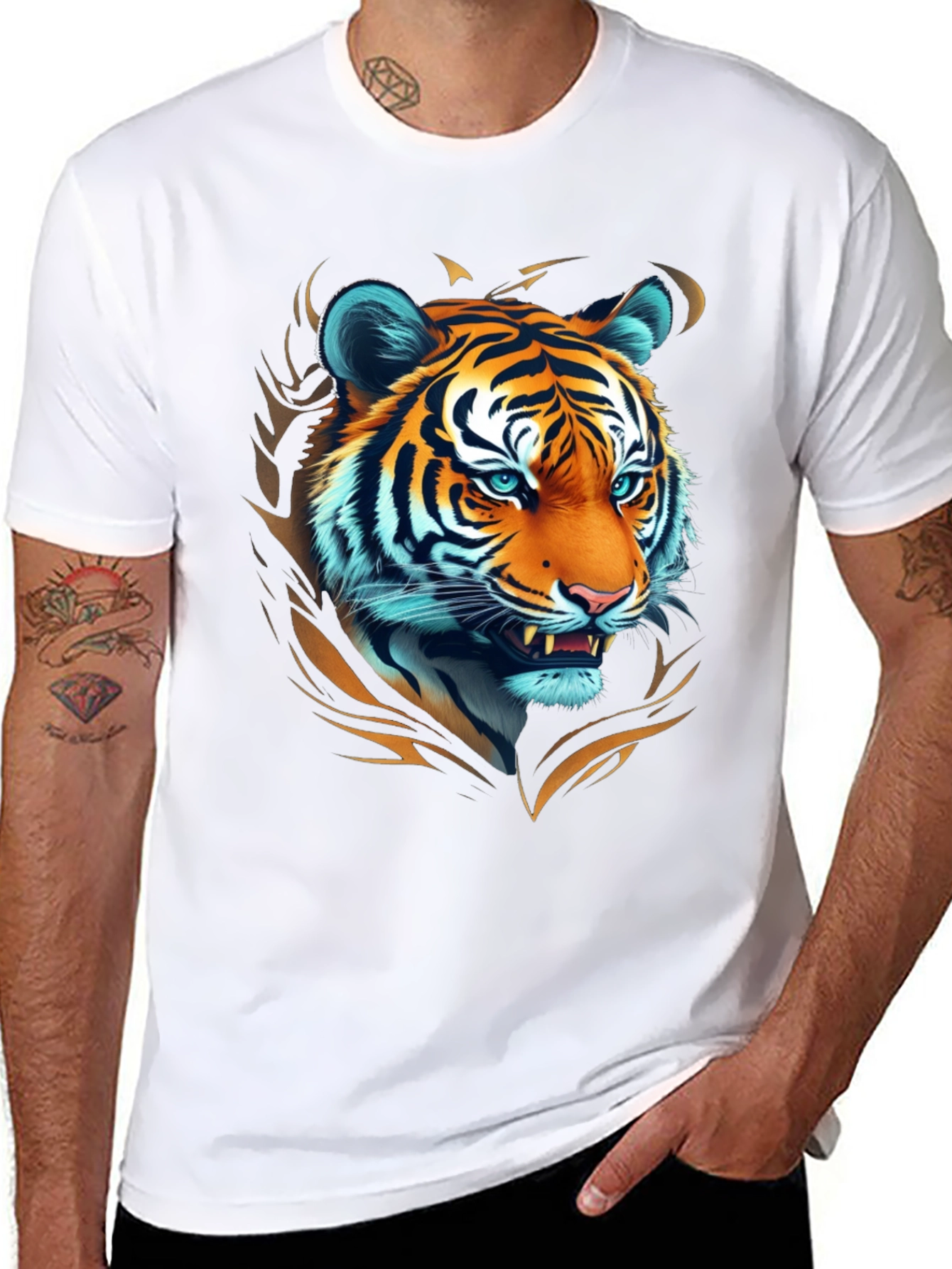 Bold Tiger Graphic Tee - Premium Black Cotton