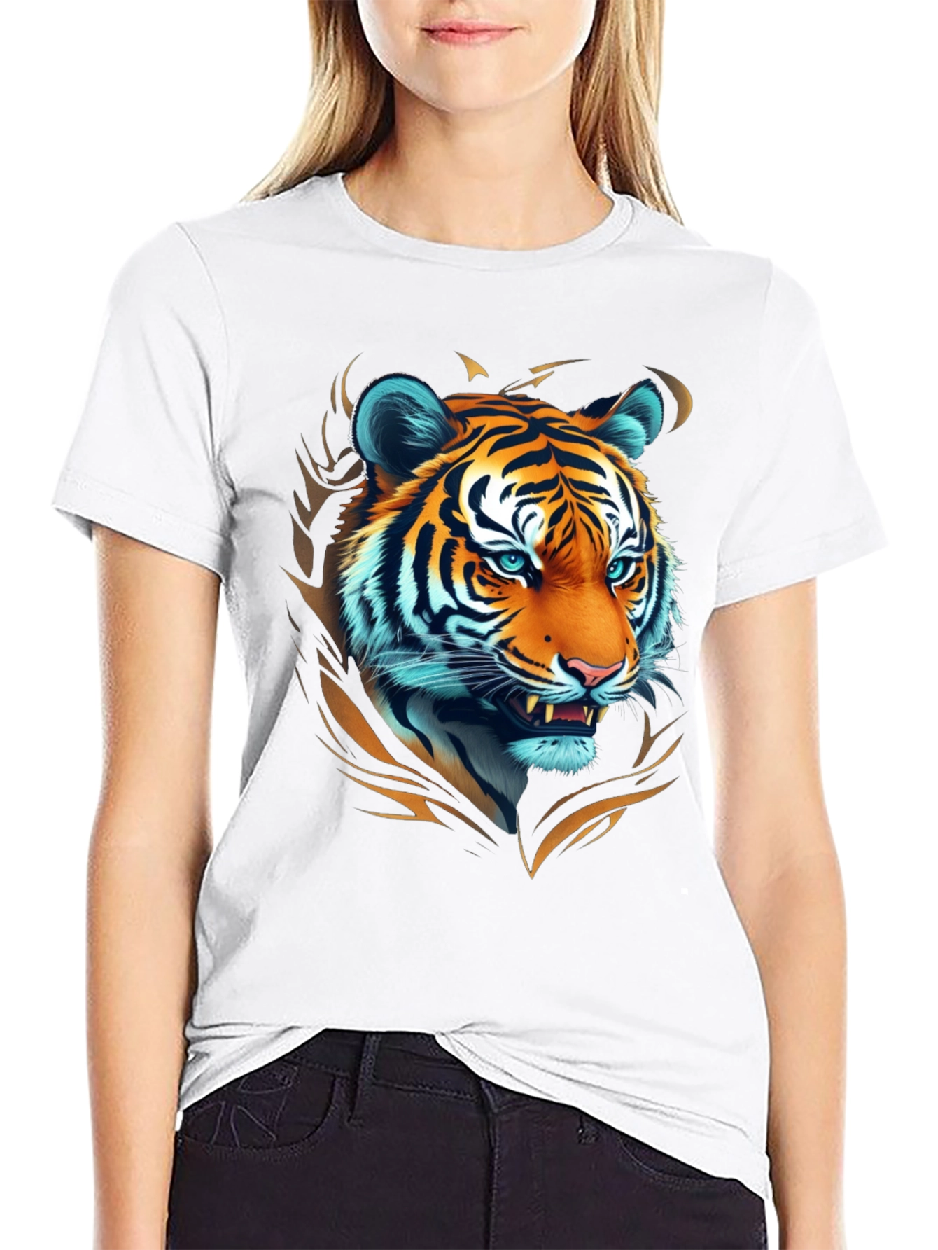 Bold Tiger Graphic Tee - Premium Black Cotton