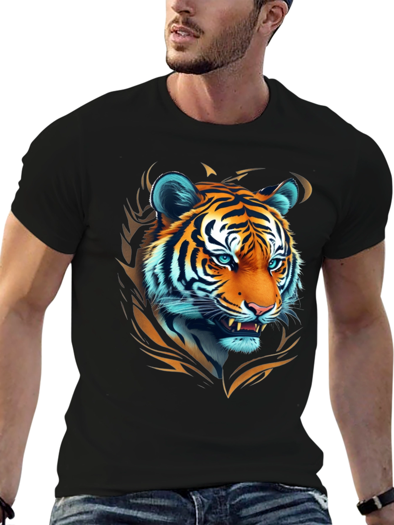 Bold Tiger Graphic Tee - Premium Black Cotton