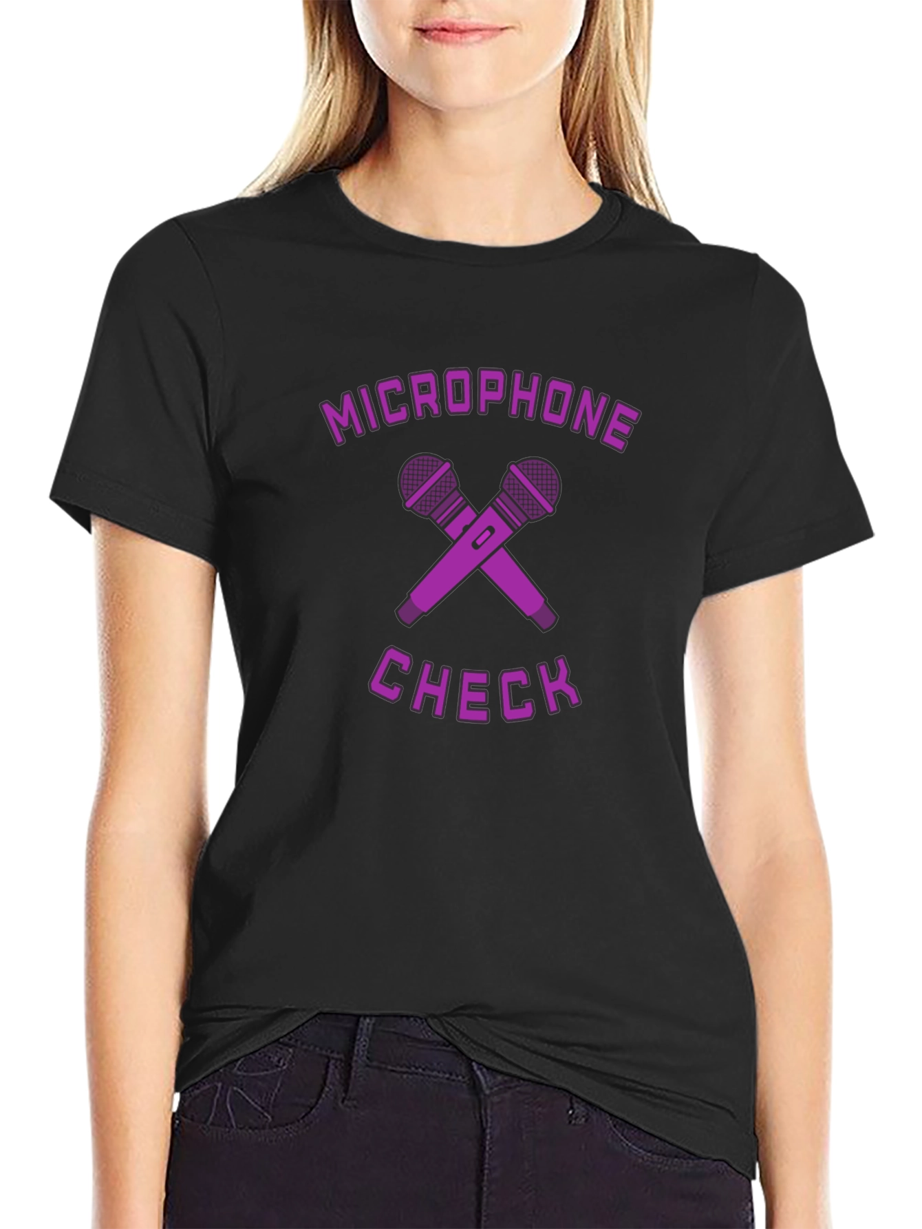 Microphone Check Graphic Tee - Black Cotton T-Shirt