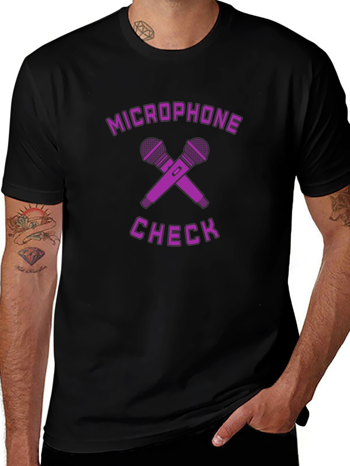 Microphone Check Graphic Tee - Black Cotton T-Shirt