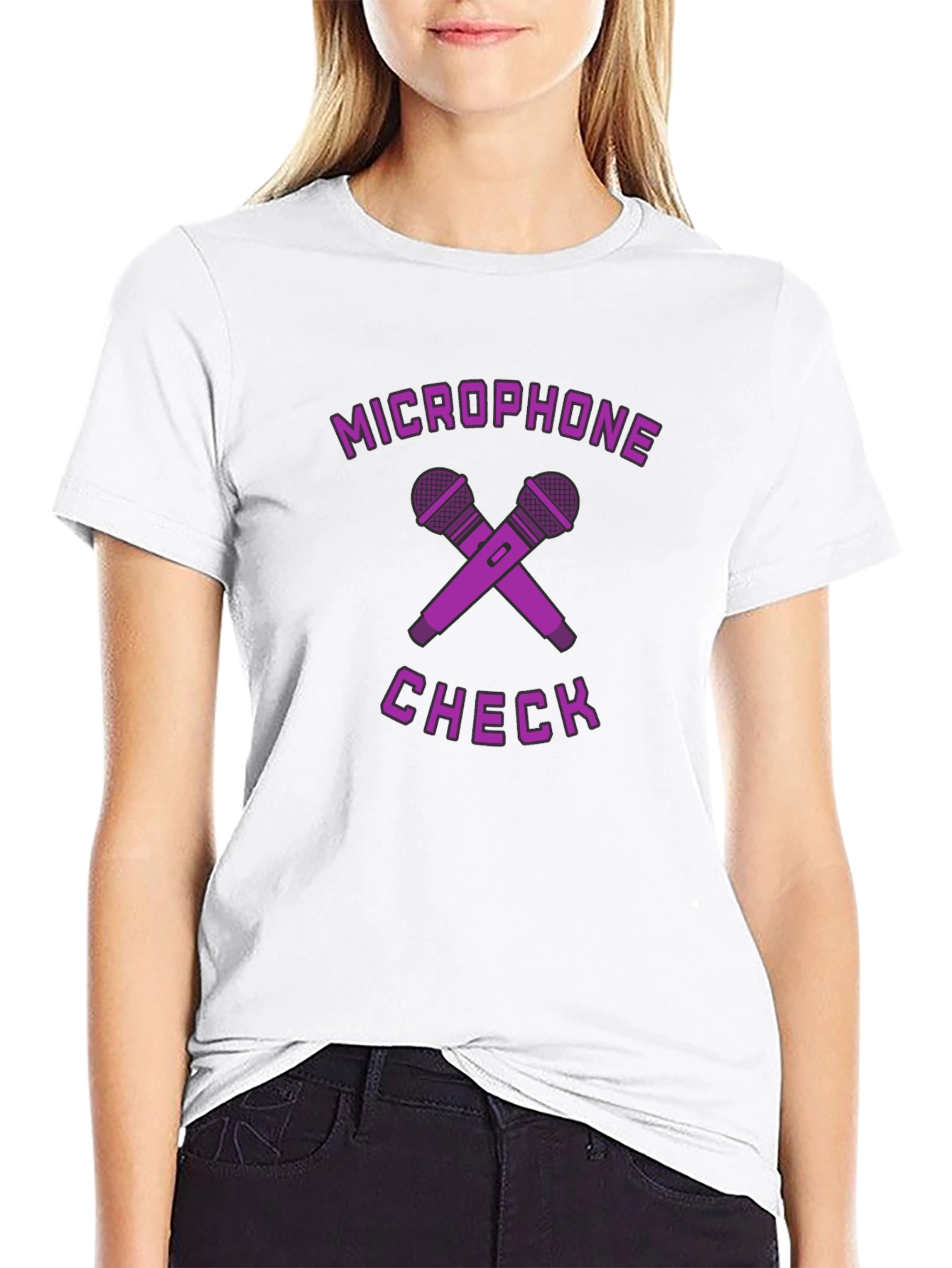 Microphone Check Graphic Tee - Black Cotton T-Shirt