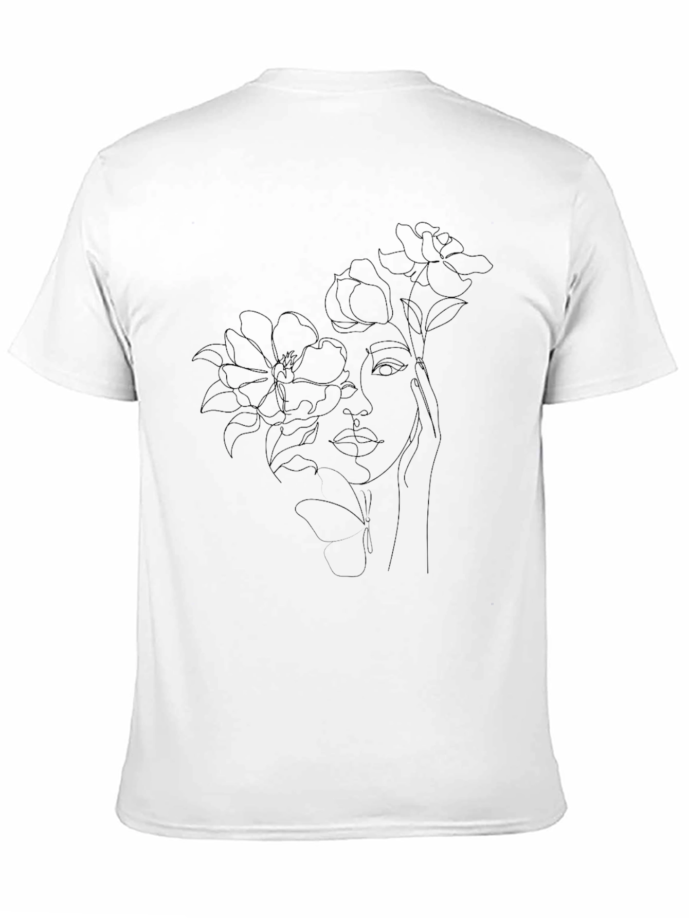 Floral Face Line Art Black T-Shirt
