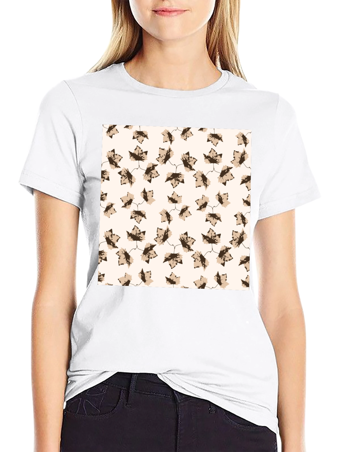 Autumn Leaf Print Crew Neck Tee