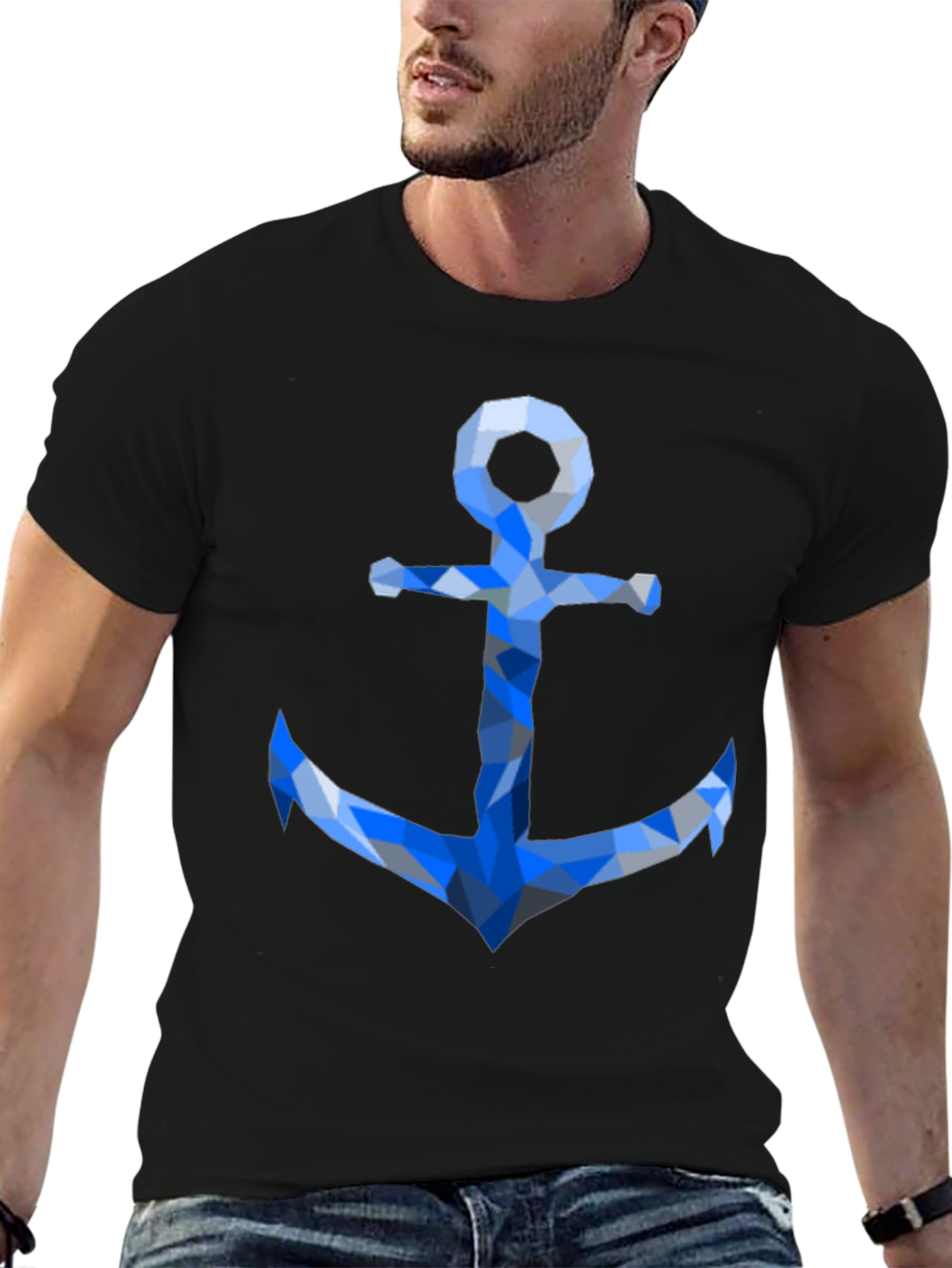 Geometric Anchor Graphic Tee - Black Casual Shirt