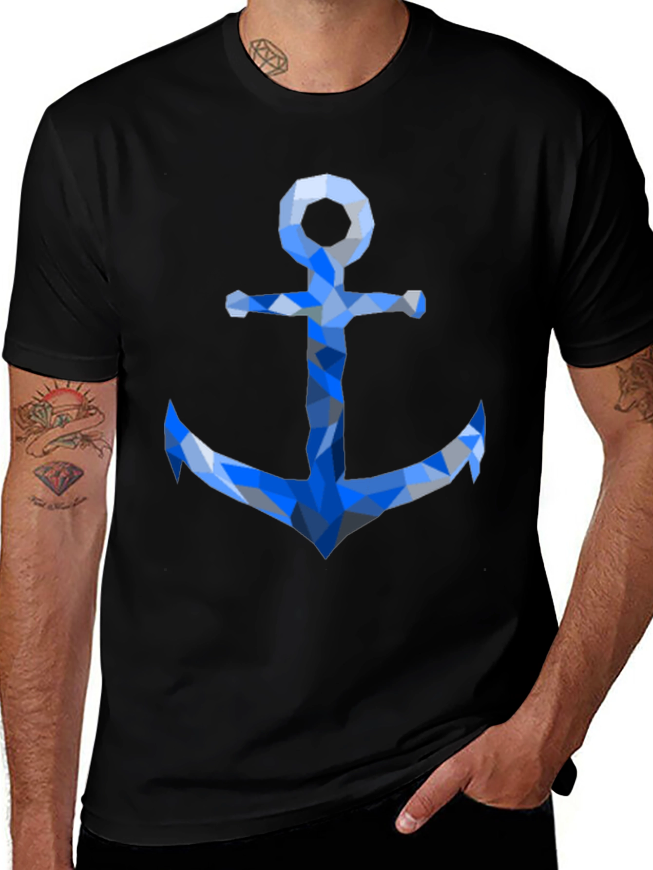 Geometric Anchor Graphic Tee - Black Casual Shirt