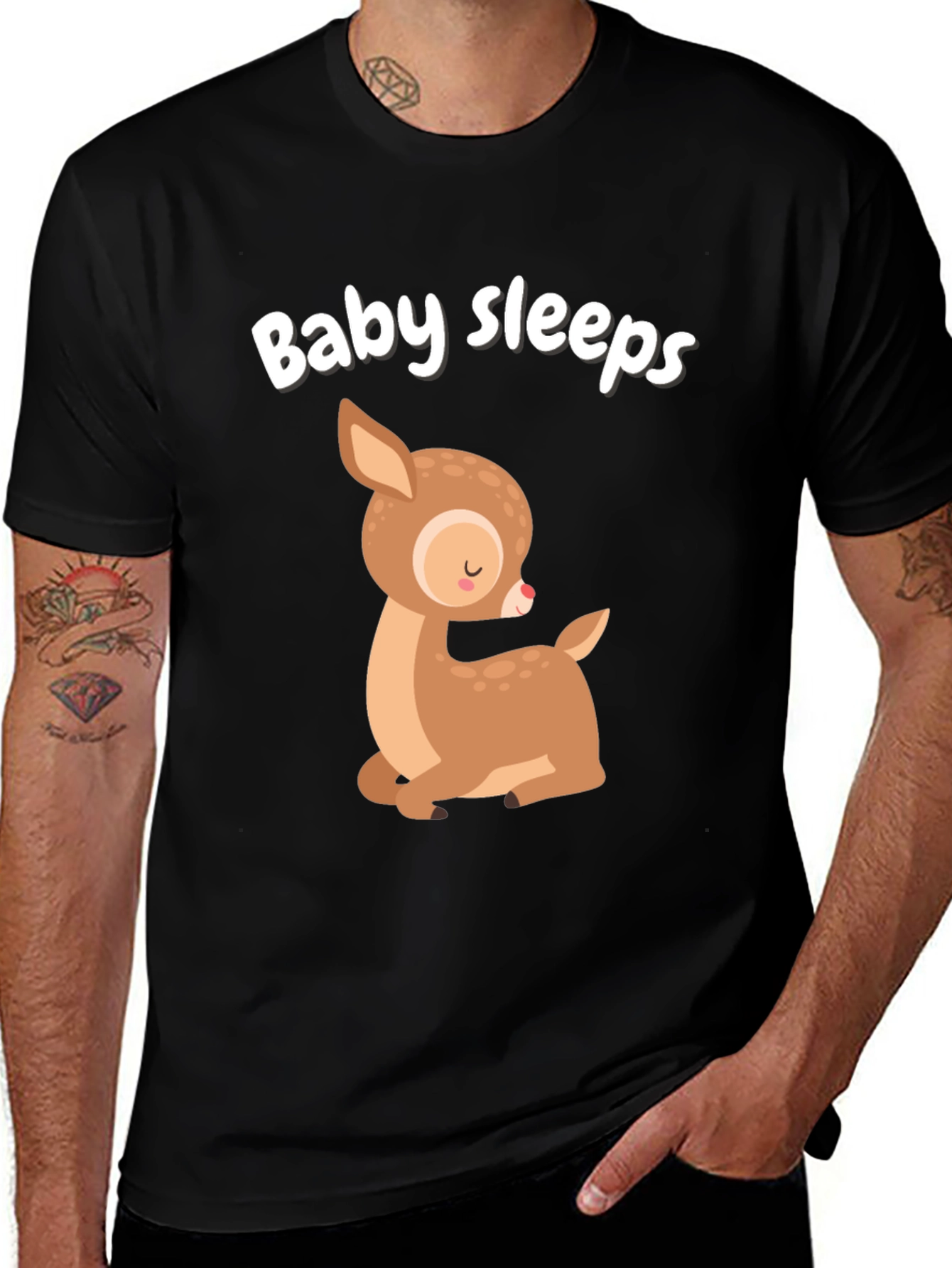 Baby Sleeps Deer Graphic Tee - Cute Cartoon Style