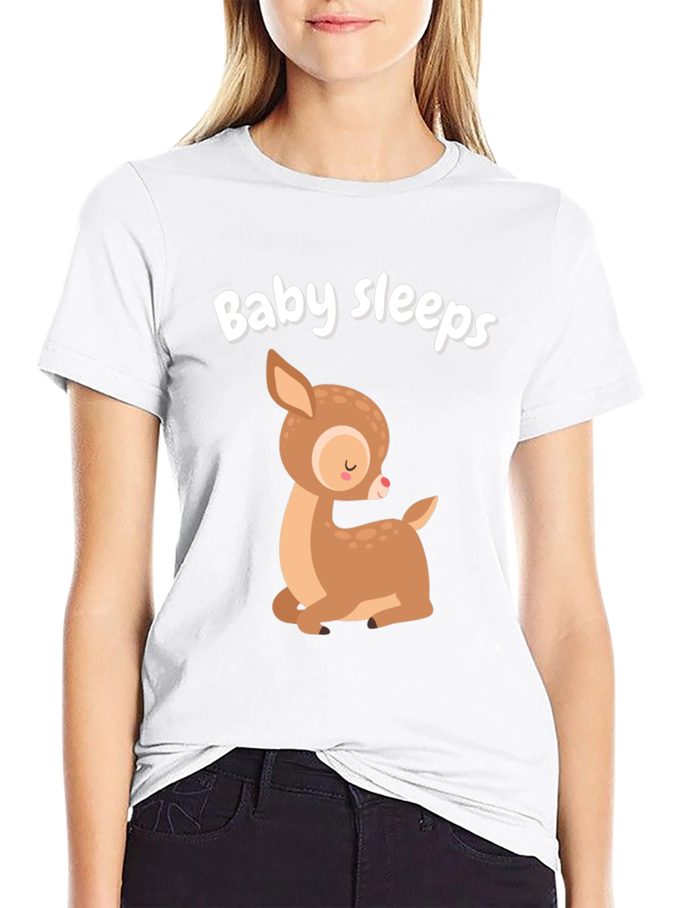 Baby Sleeps Deer Graphic Tee - Cute Cartoon Style