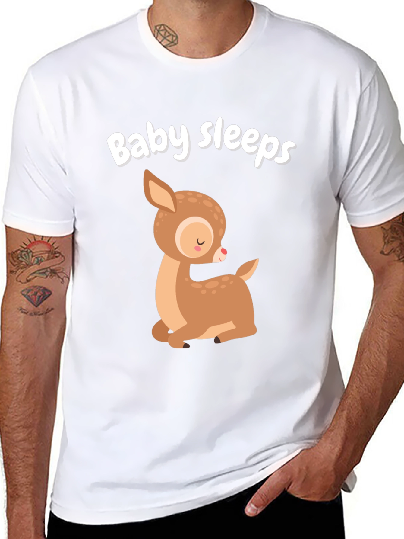 Baby Sleeps Deer Graphic Tee - Cute Cartoon Style