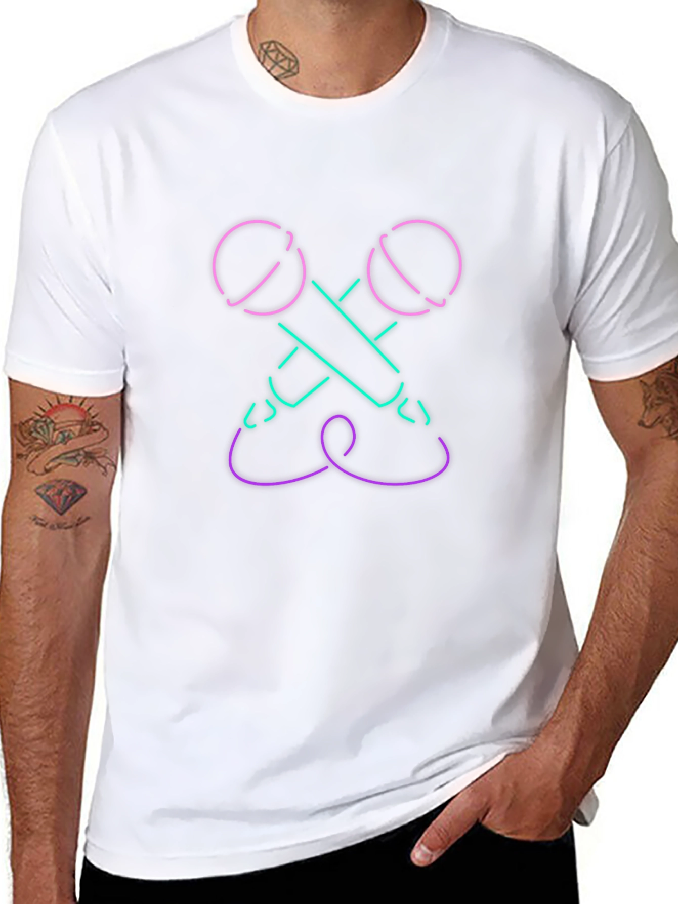 Neon Microphone Graphic Tee - Black Cotton Blend