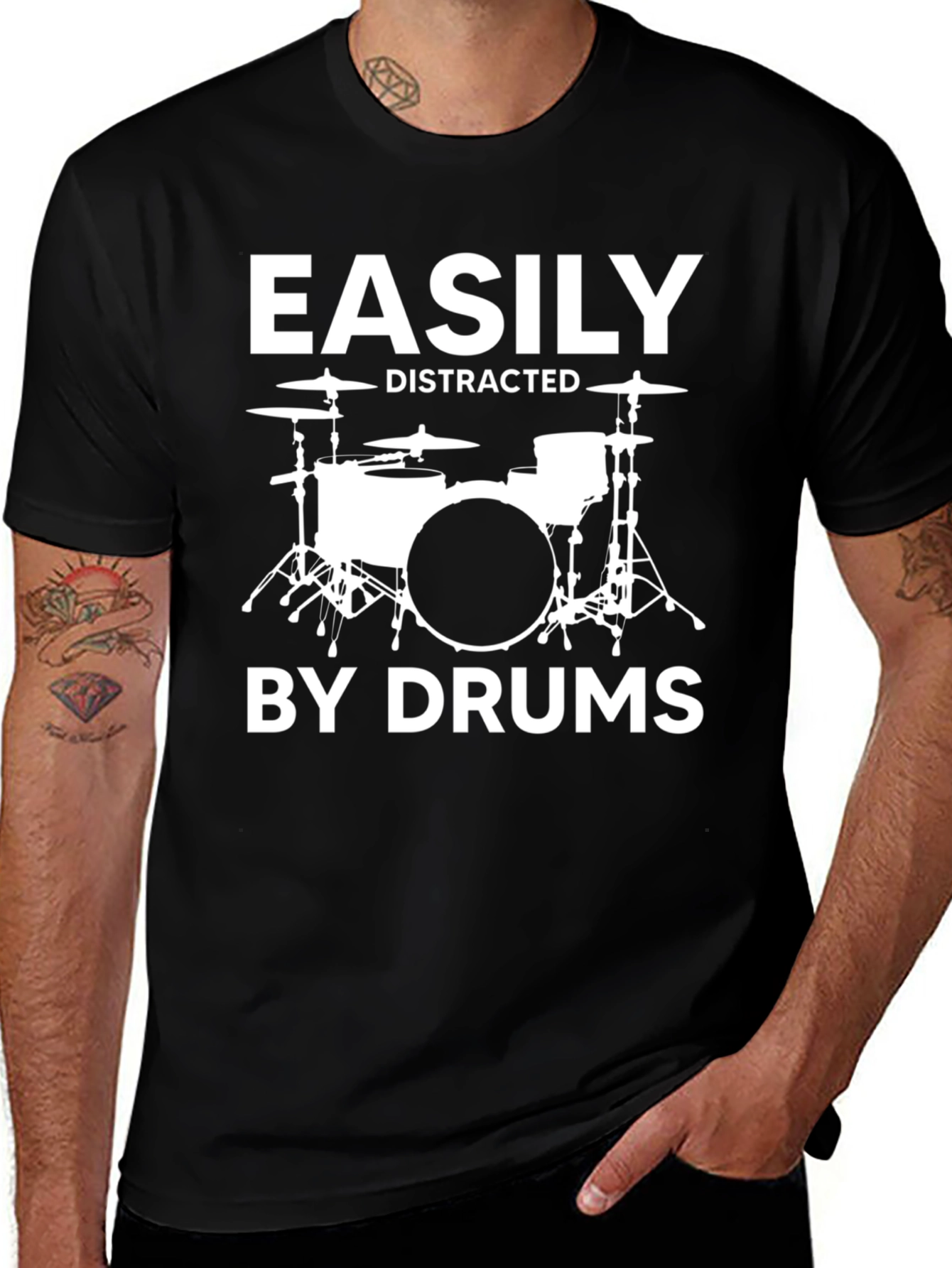Easily Distracted By Drums Funny Musician T-Shirt