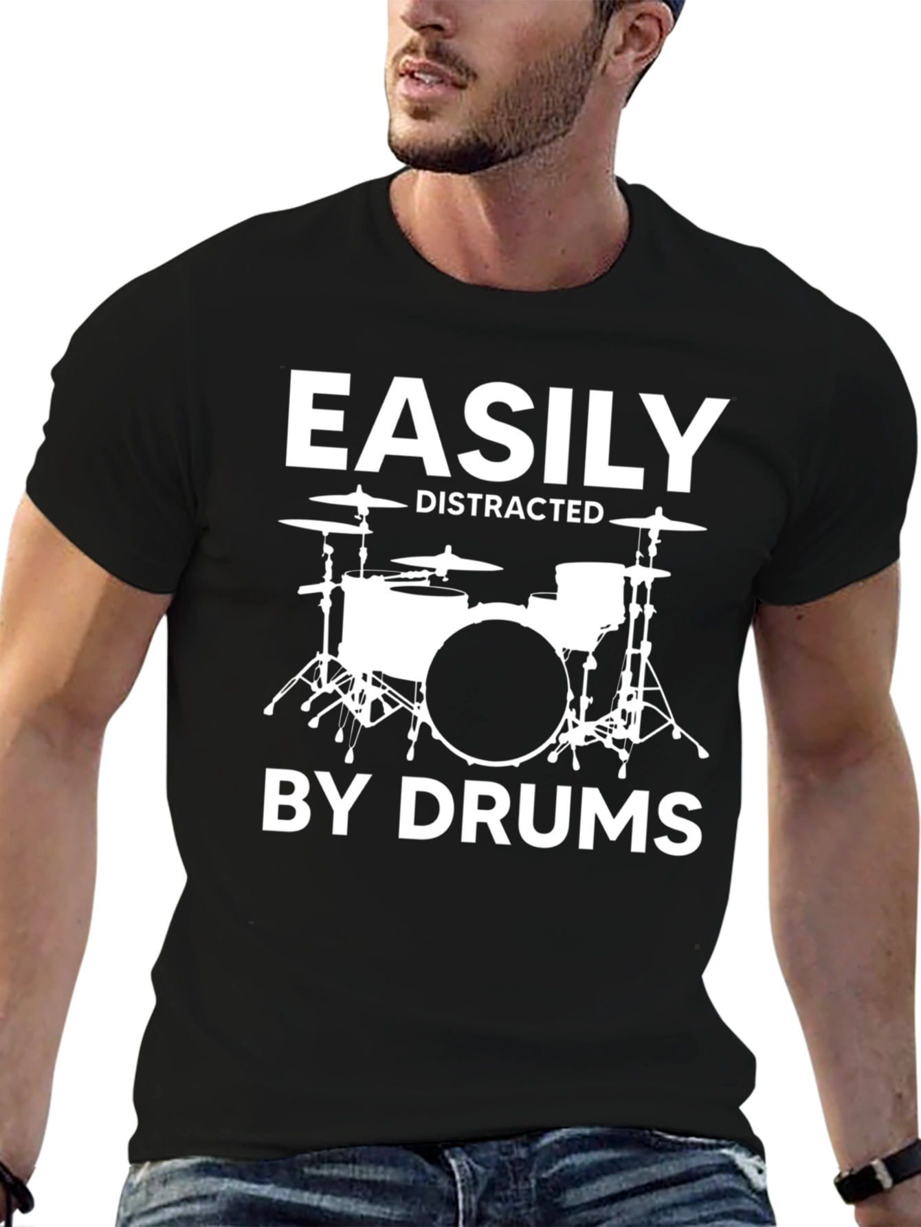 Easily Distracted By Drums Funny Musician T-Shirt