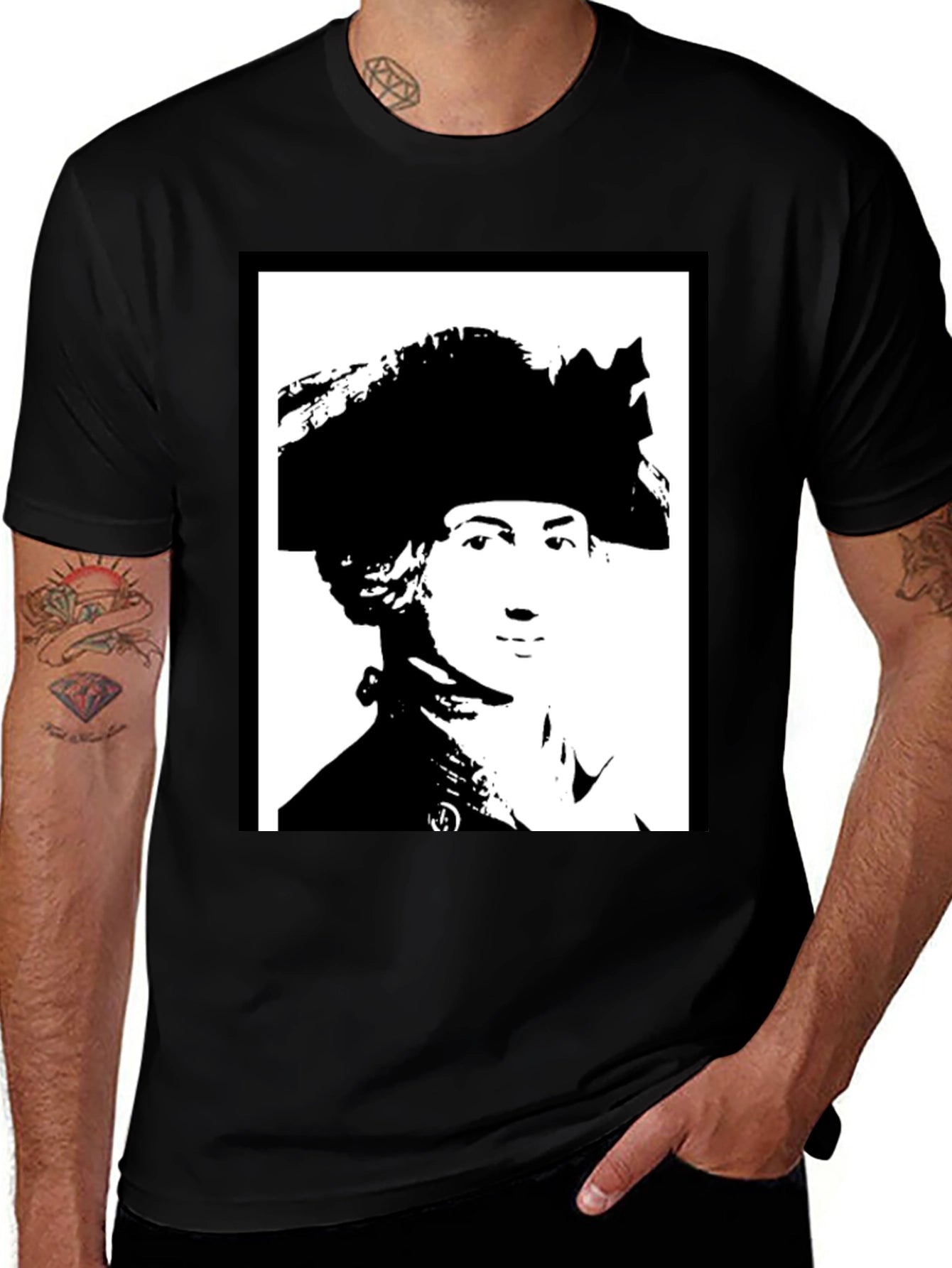 Black T-Shirt with Silhouette Portrait Graphic