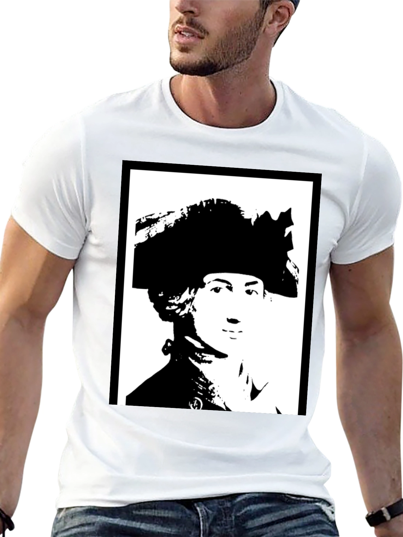 Black T-Shirt with Silhouette Portrait Graphic